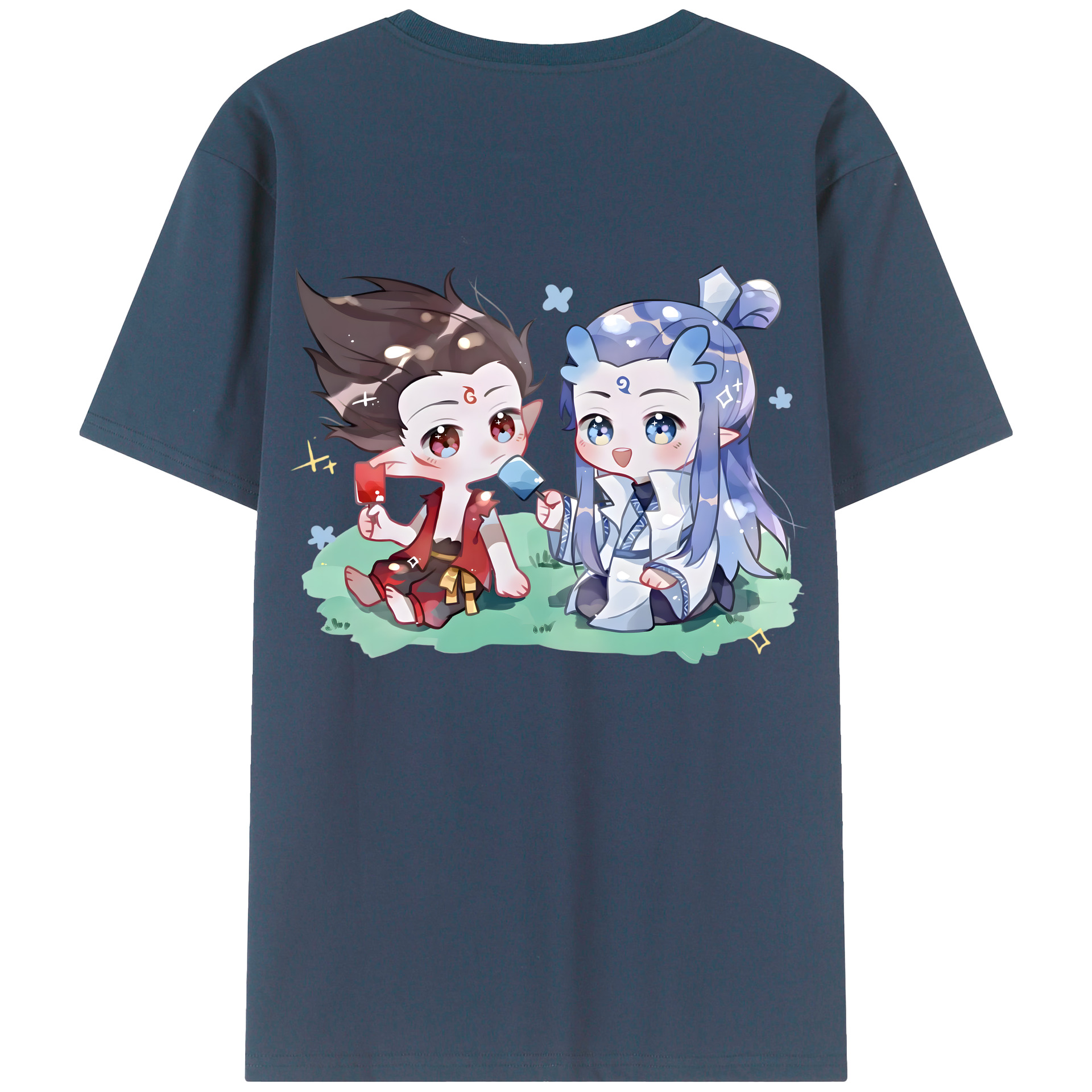 （画像用） Ne Zha 2 ナタ 魔童の大暴れ 綿100％ メンズ半袖Tシャツ（バックプリント） 通気性
