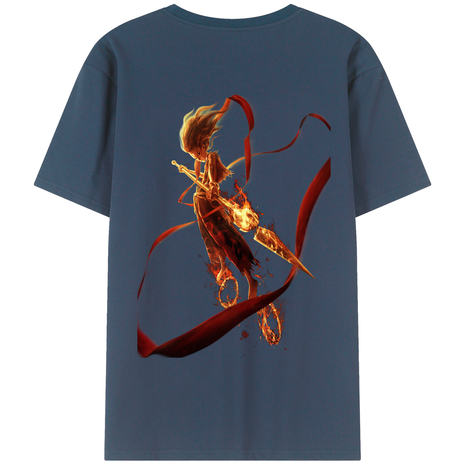 （画像用） Ne Zha 2 ナタ 魔童の大暴れ 綿100％ メンズ半袖Tシャツ（バックプリント） 通気性