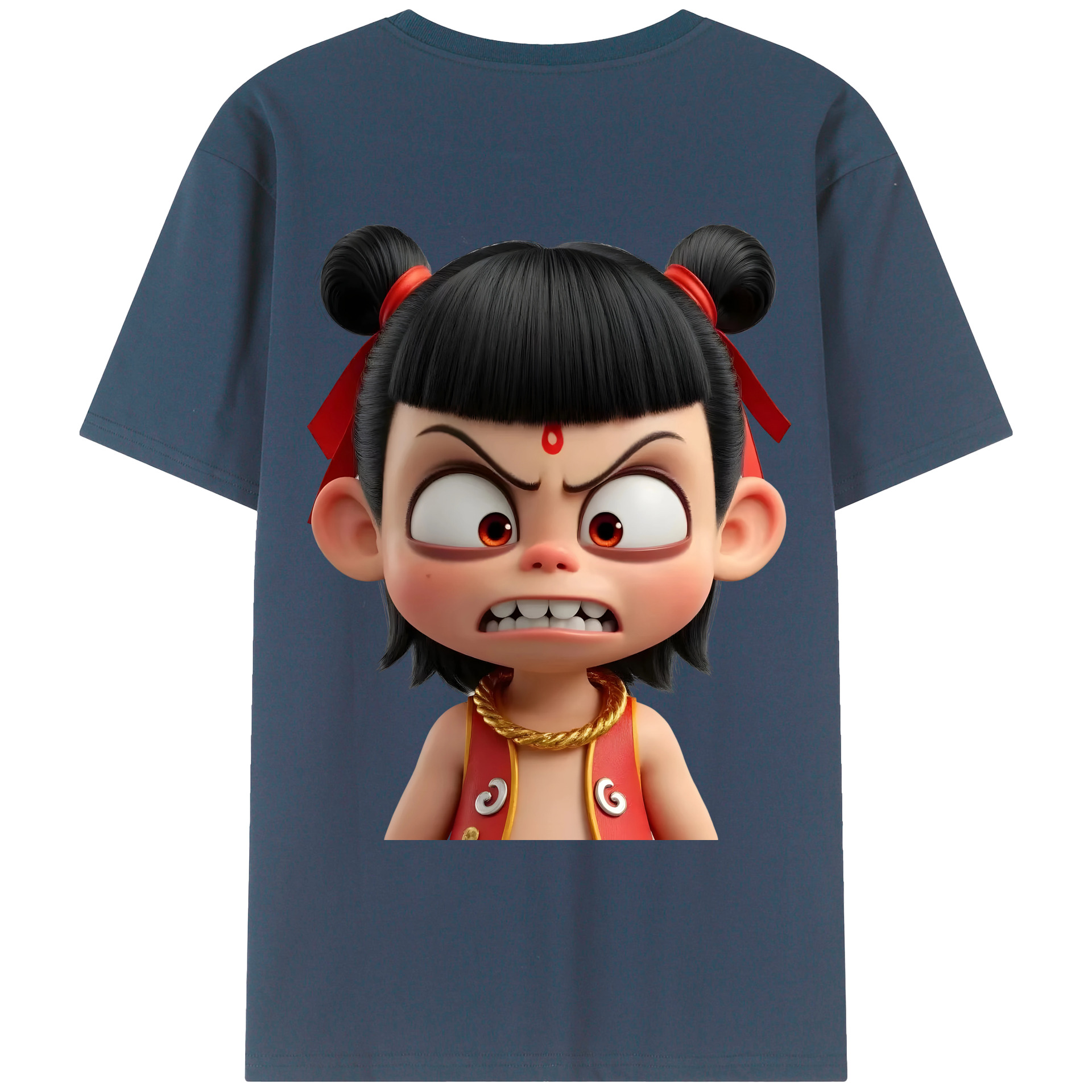（画像用） Ne Zha 2 ナタ 魔童の大暴れ 綿100％ メンズ半袖Tシャツ（バックプリント） 通気性