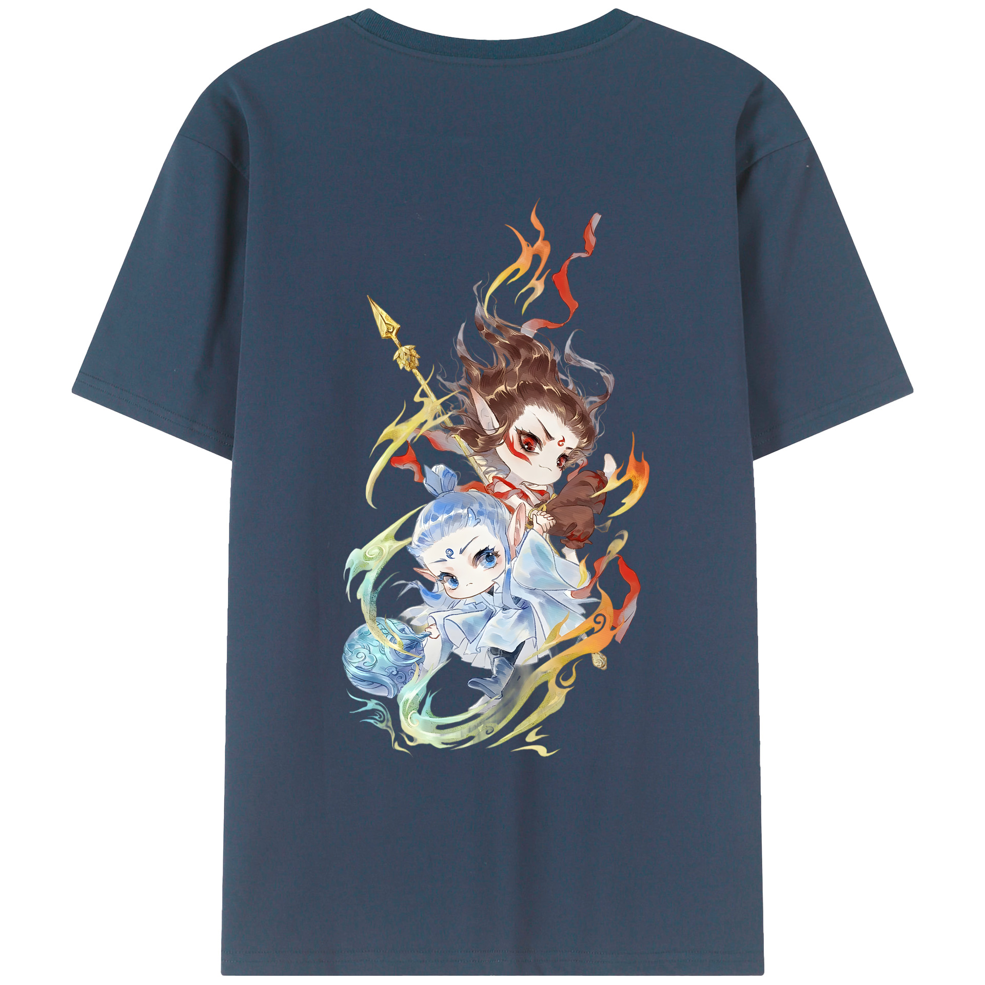 （画像用） Ne Zha 2 ナタ 魔童の大暴れ 綿100％ メンズ半袖Tシャツ（バックプリント） 通気性