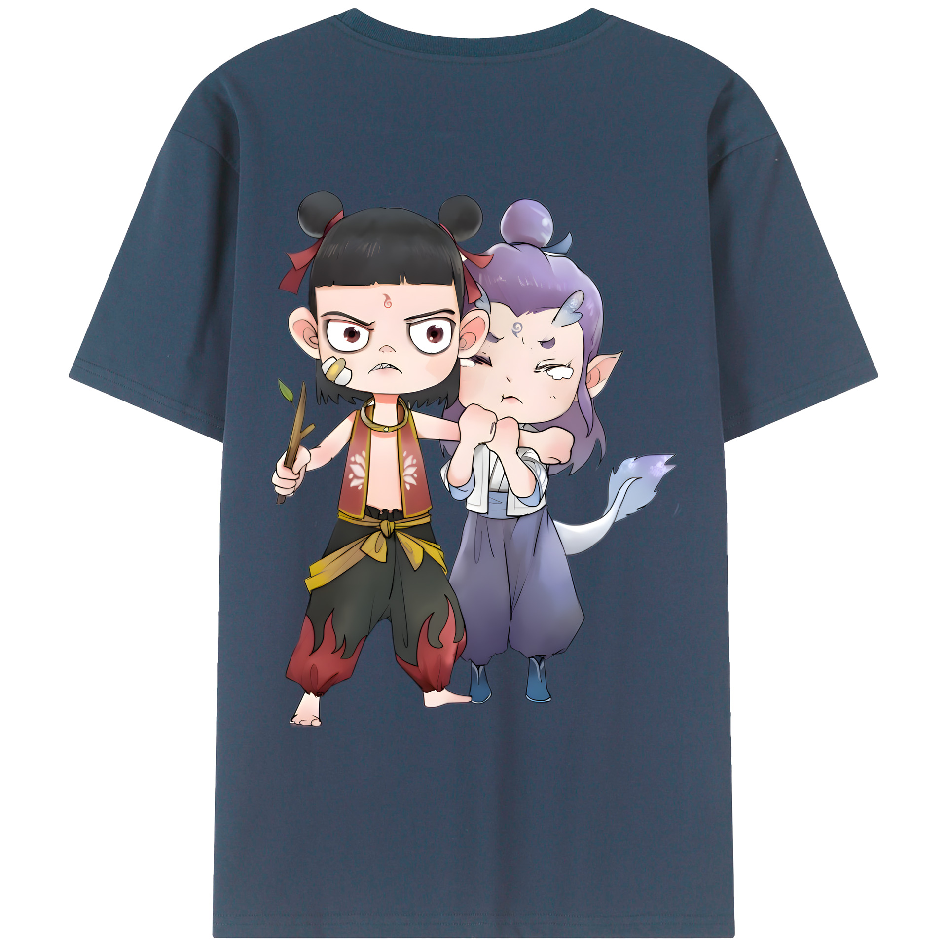 （画像用） Ne Zha 2 ナタ 魔童の大暴れ 綿100％ メンズ半袖Tシャツ（バックプリント） 通気性