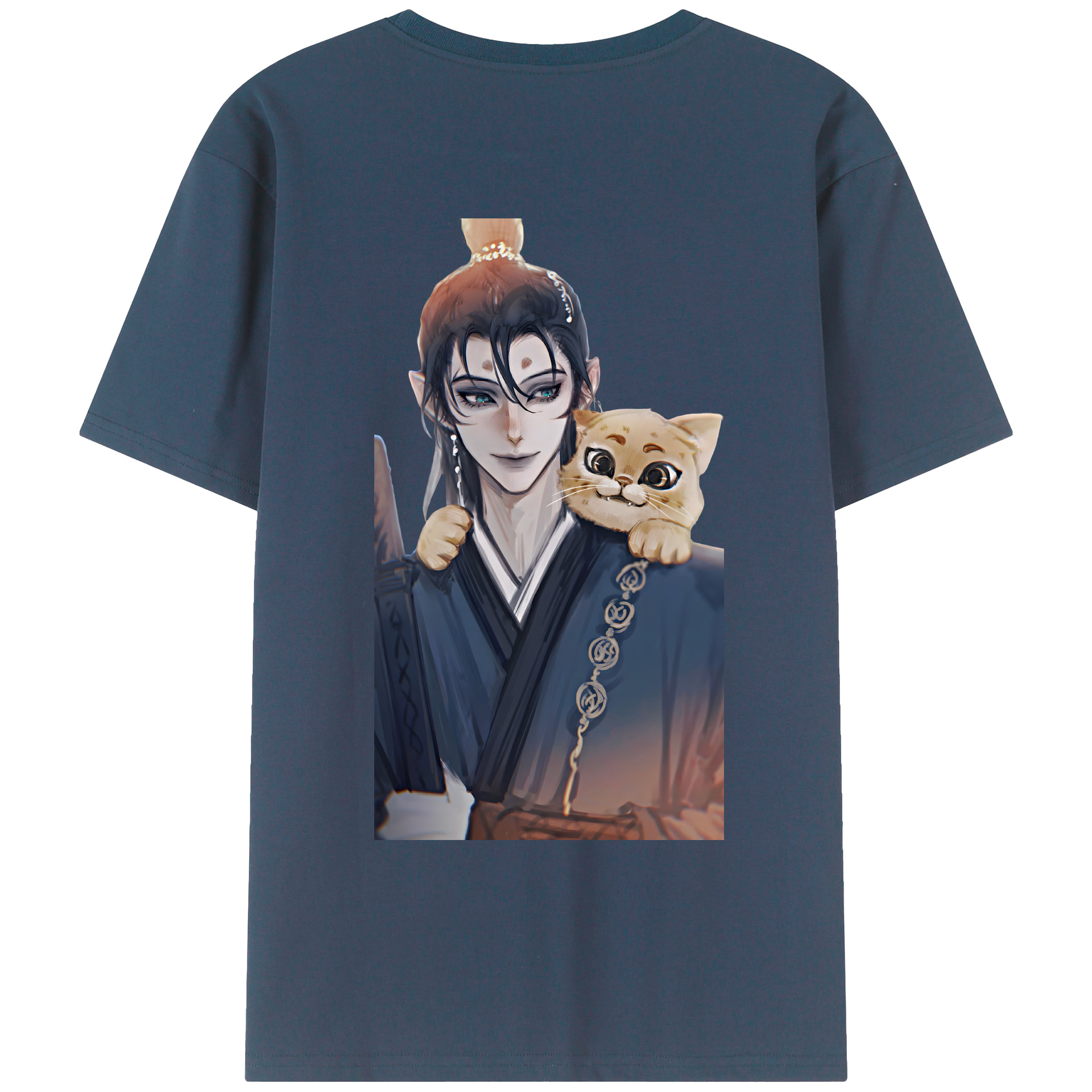 （画像用） Ne Zha 2 ナタ 魔童の大暴れ 綿100％ メンズ半袖Tシャツ（バックプリント） 通気性