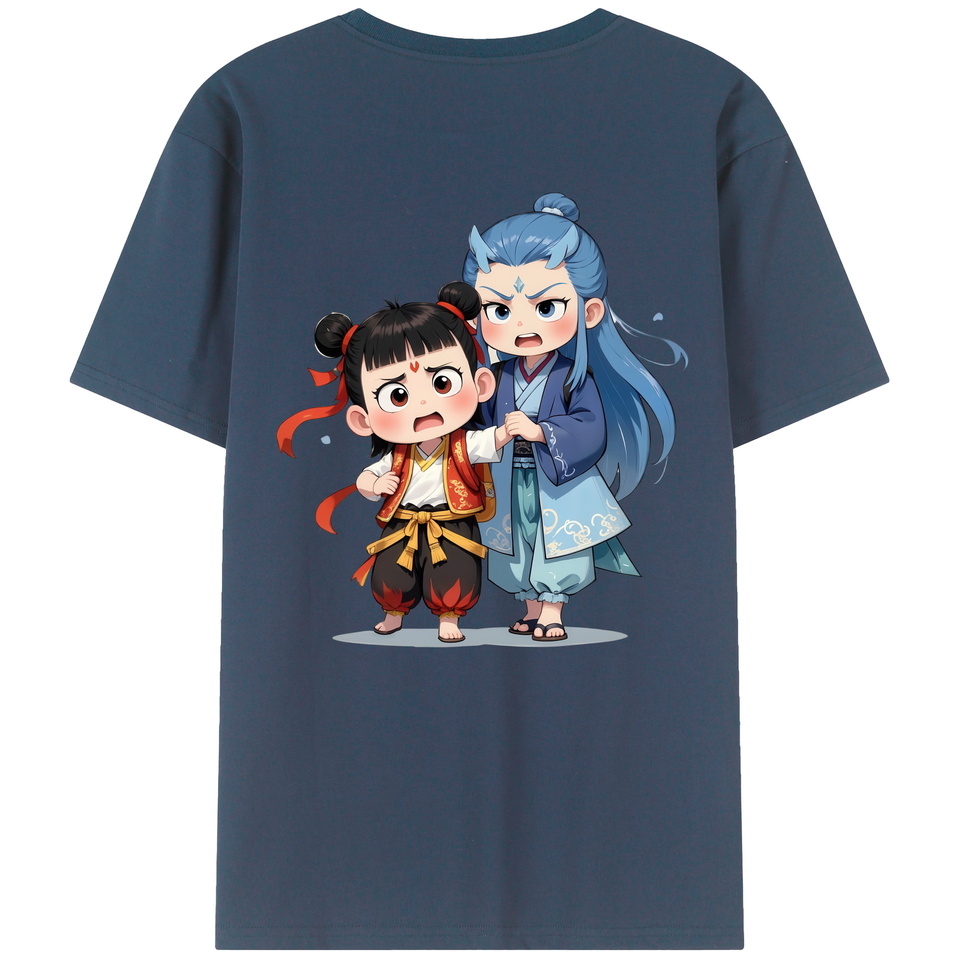 （画像用） Ne Zha 2 ナタ 魔童の大暴れ 綿100％ メンズ半袖Tシャツ（バックプリント） 通気性