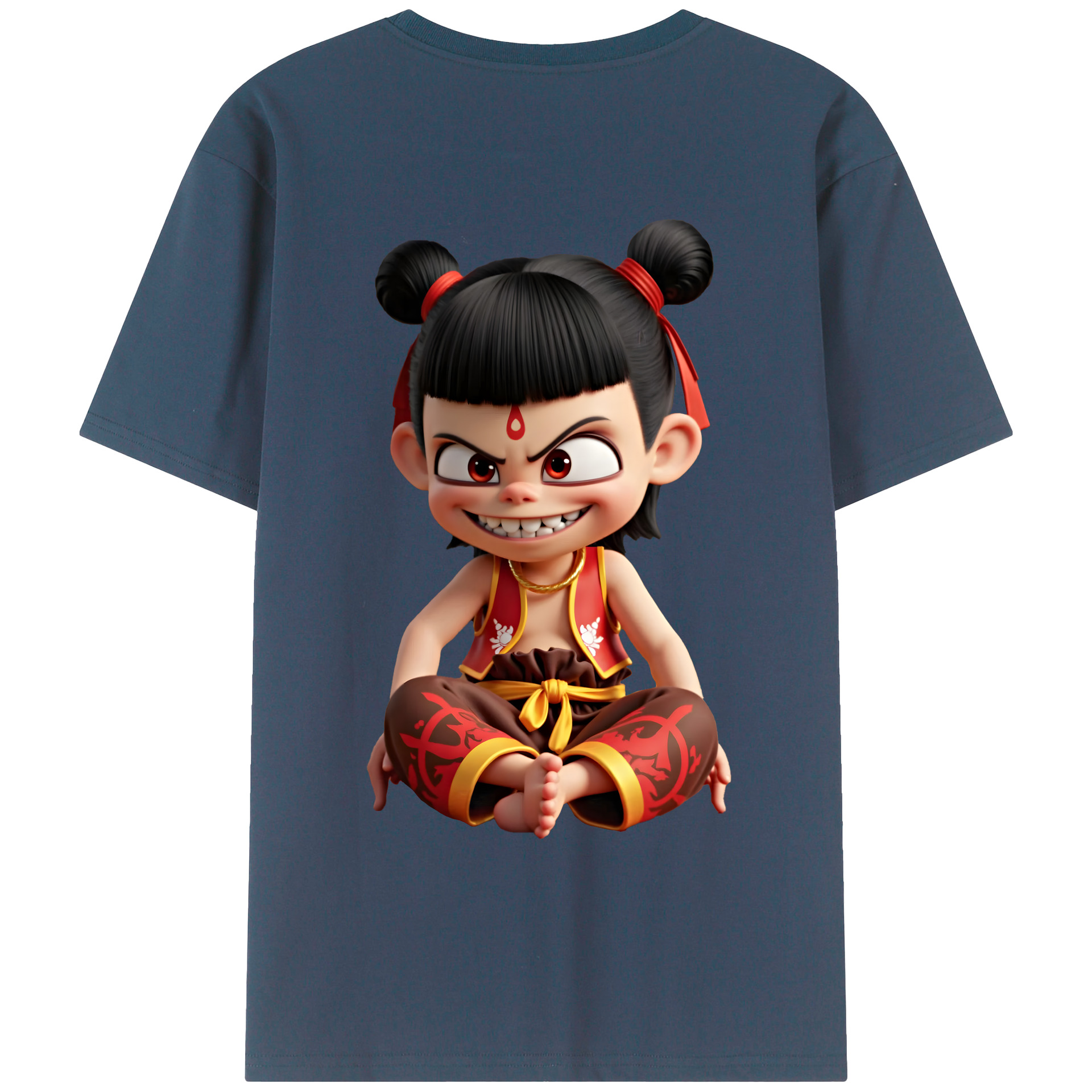 （画像用） Ne Zha 2 ナタ 魔童の大暴れ 綿100％ メンズ半袖Tシャツ（バックプリント） 通気性