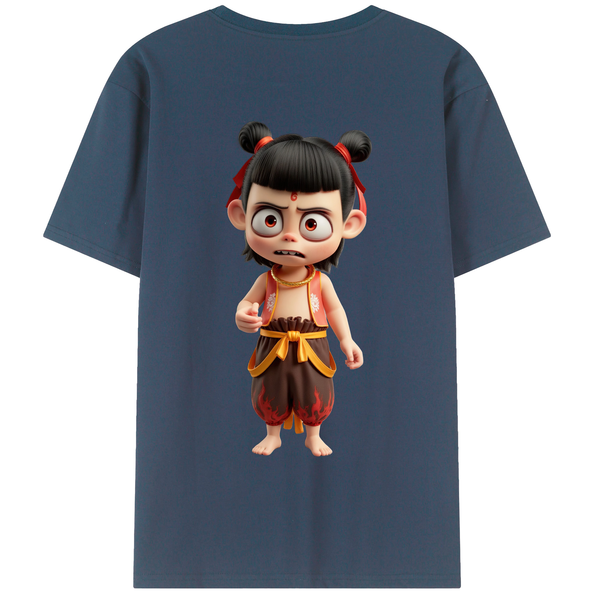 （画像用） Ne Zha 2 ナタ 魔童の大暴れ 綿100％ メンズ半袖Tシャツ（バックプリント） 通気性
