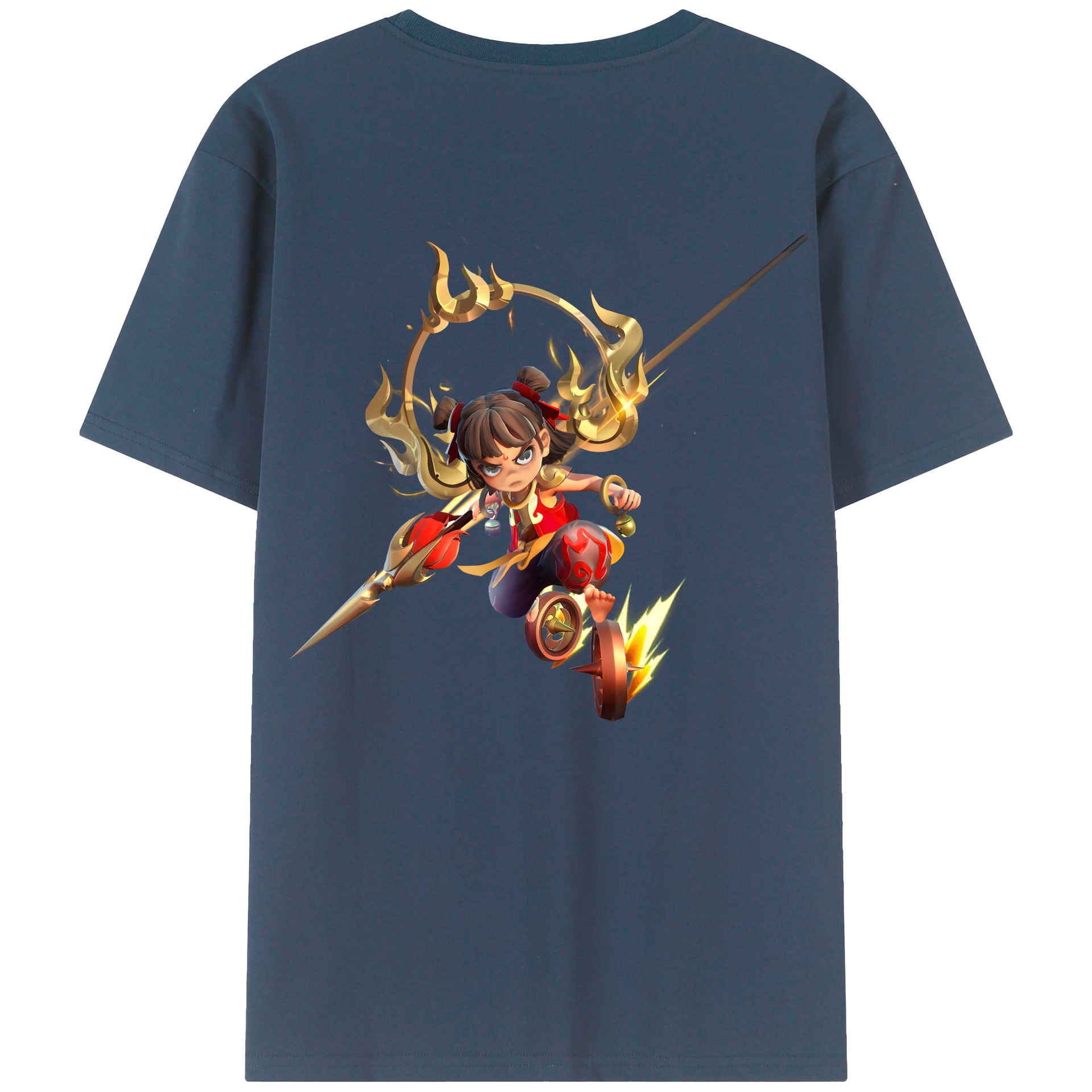 （画像用） Ne Zha 2 ナタ 魔童の大暴れ 綿100％ メンズ半袖Tシャツ（バックプリント） 通気性