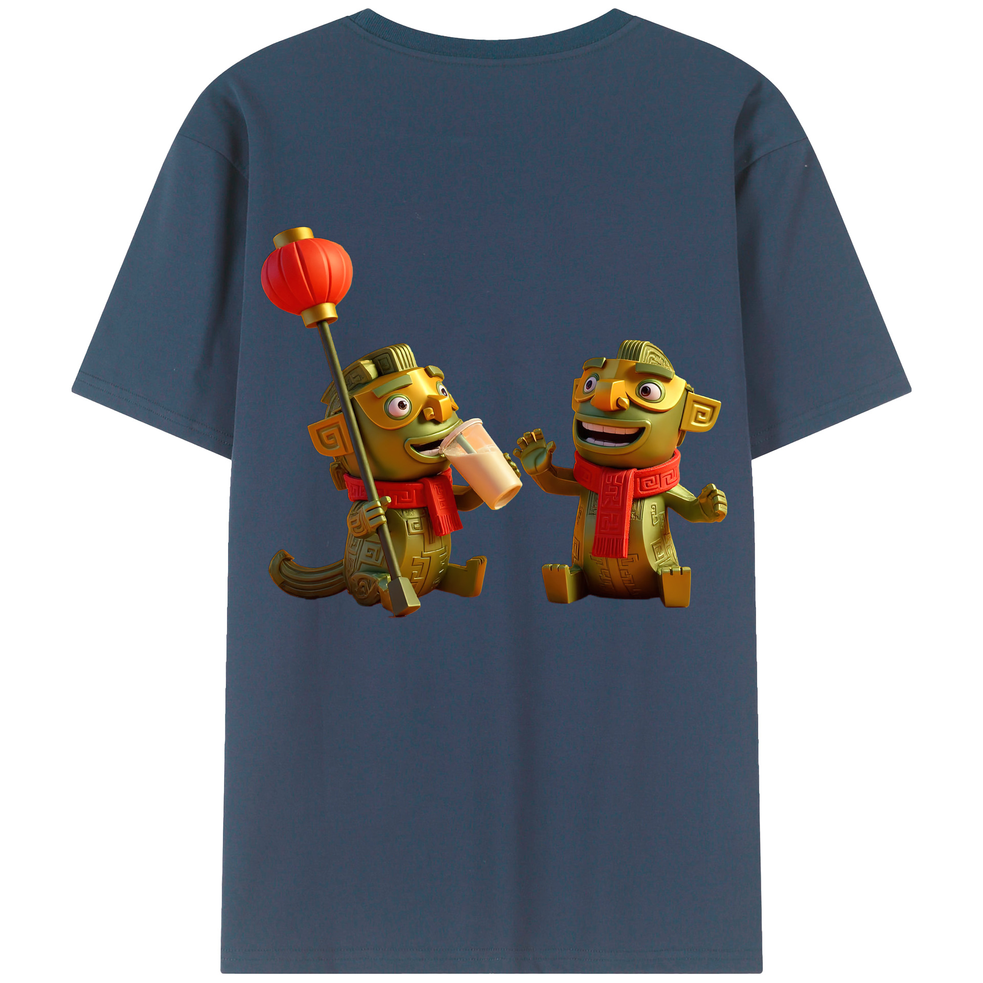 （画像用） Ne Zha 2 ナタ 魔童の大暴れ 綿100％ メンズ半袖Tシャツ（バックプリント） 通気性