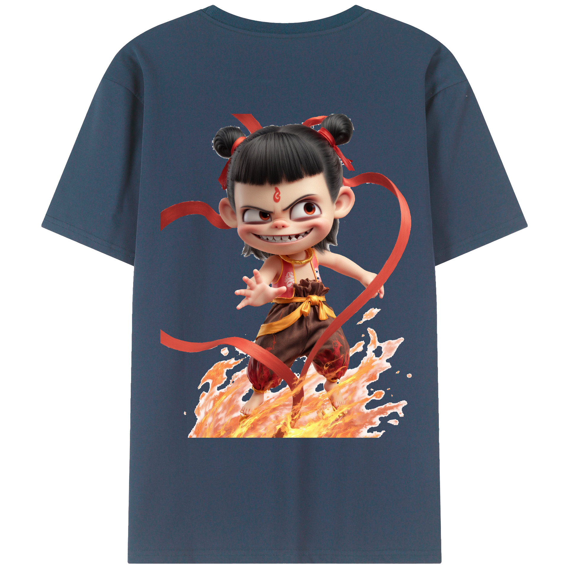 （画像用） Ne Zha 2 ナタ 魔童の大暴れ 綿100％ メンズ半袖Tシャツ（バックプリント） 通気性