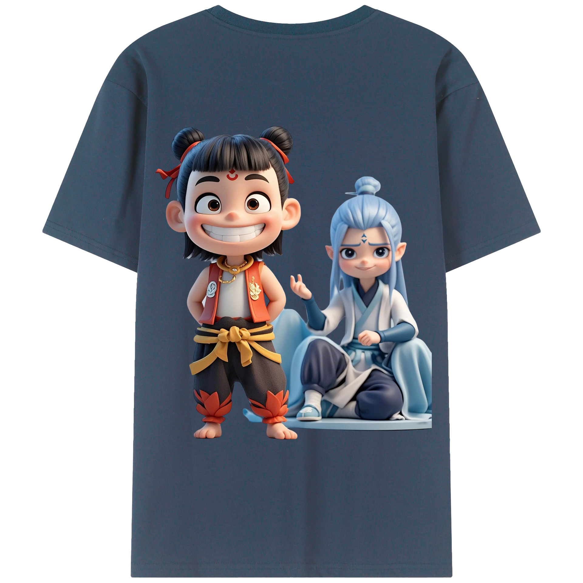 （画像用） Ne Zha 2 ナタ 魔童の大暴れ 綿100％ メンズ半袖Tシャツ（バックプリント） 通気性