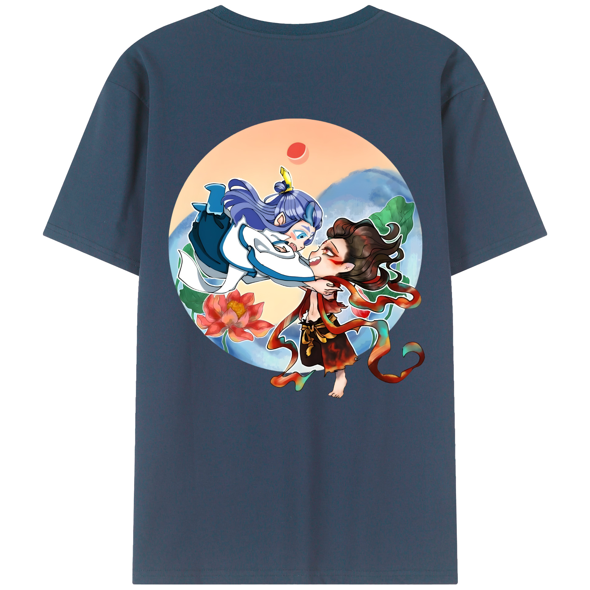 （画像用） Ne Zha 2 ナタ 魔童の大暴れ 綿100％ メンズ半袖Tシャツ（バックプリント） 通気性