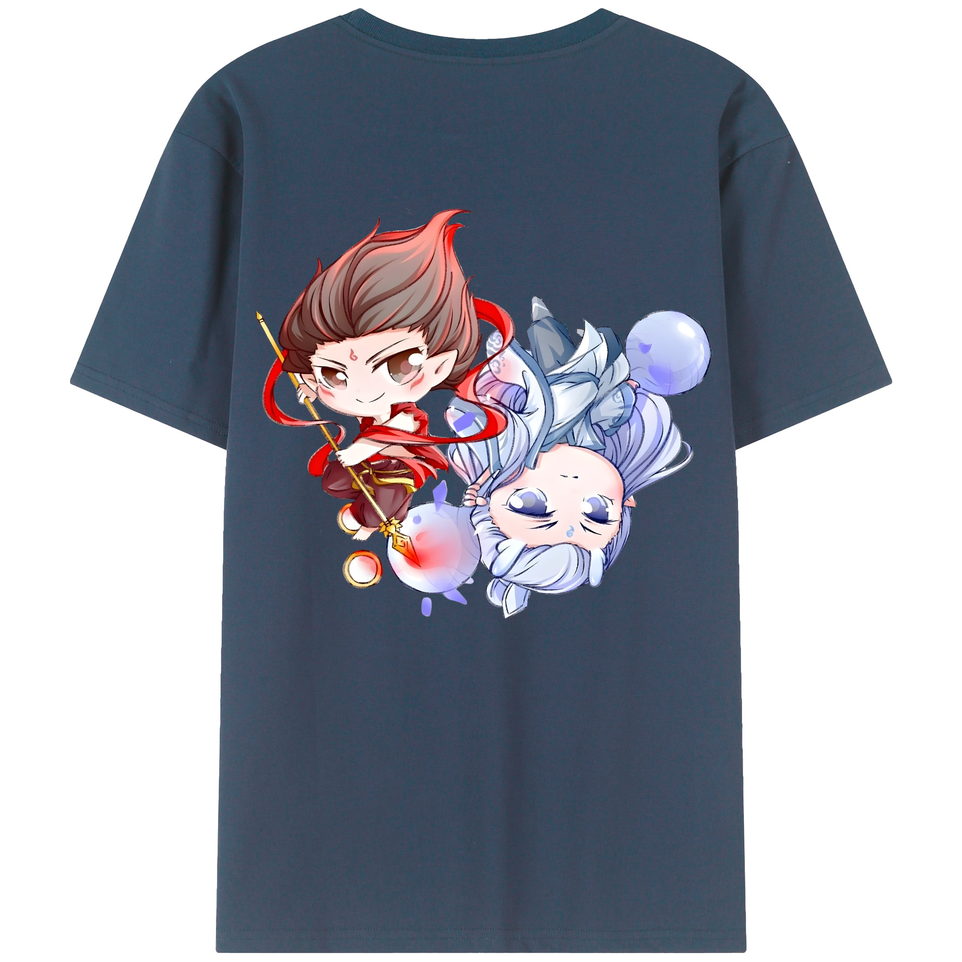 （画像用） Ne Zha 2 ナタ 魔童の大暴れ 綿100％ メンズ半袖Tシャツ（バックプリント） 通気性