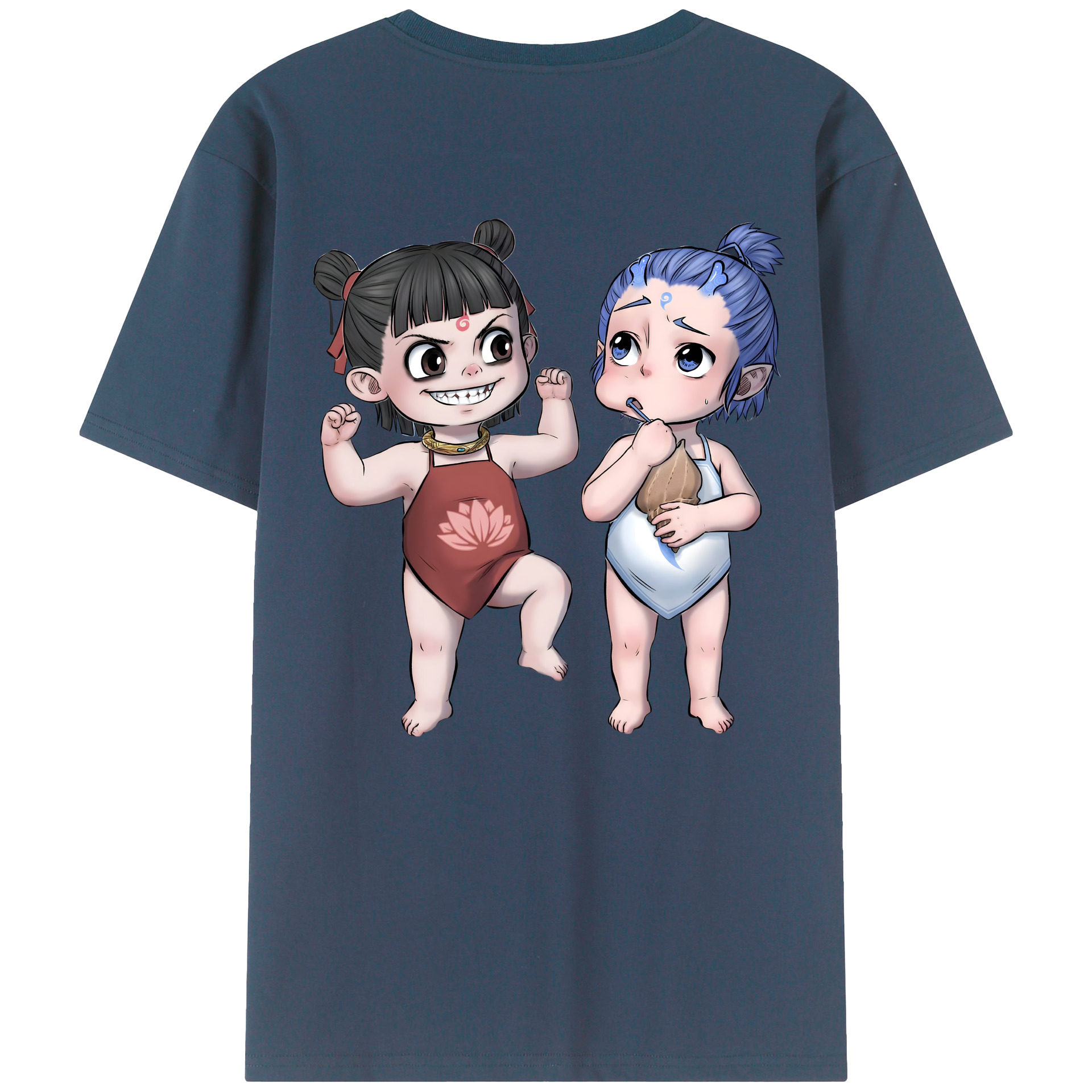 （画像用） Ne Zha 2 ナタ 魔童の大暴れ 綿100％ メンズ半袖Tシャツ（バックプリント） 通気性