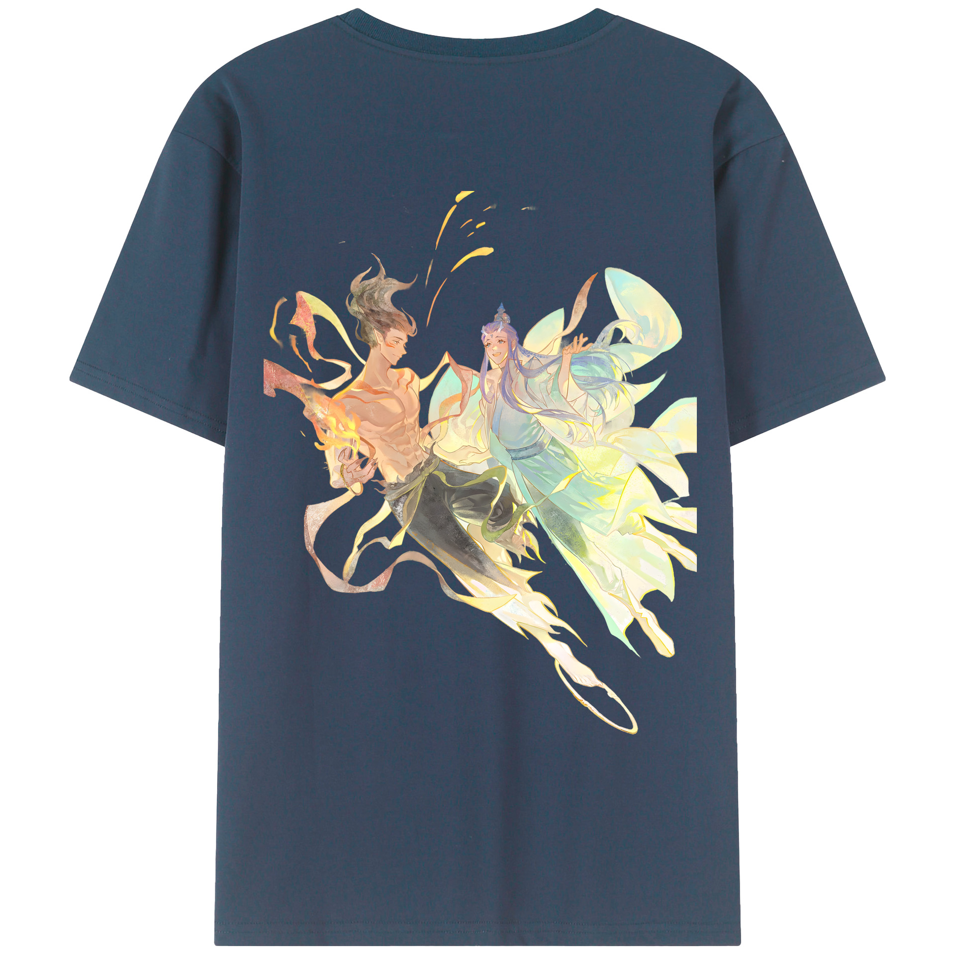 （画像用） Ne Zha 2 ナタ 魔童の大暴れ 綿100％ メンズ半袖Tシャツ（バックプリント） 通気性