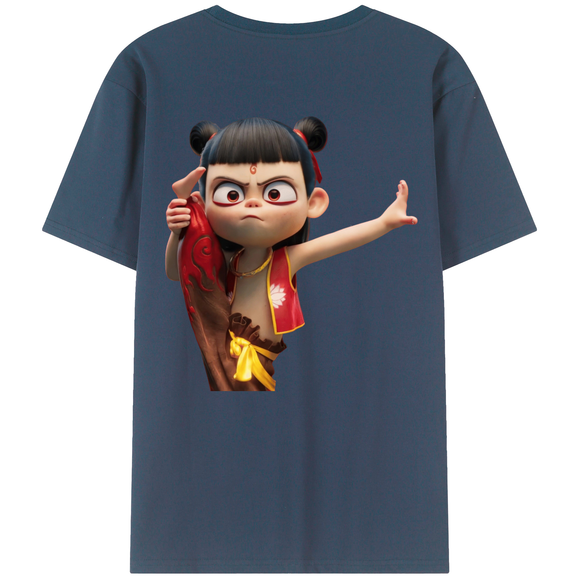 （画像用） Ne Zha 2 ナタ 魔童の大暴れ 綿100％ メンズ半袖Tシャツ（バックプリント） 通気性