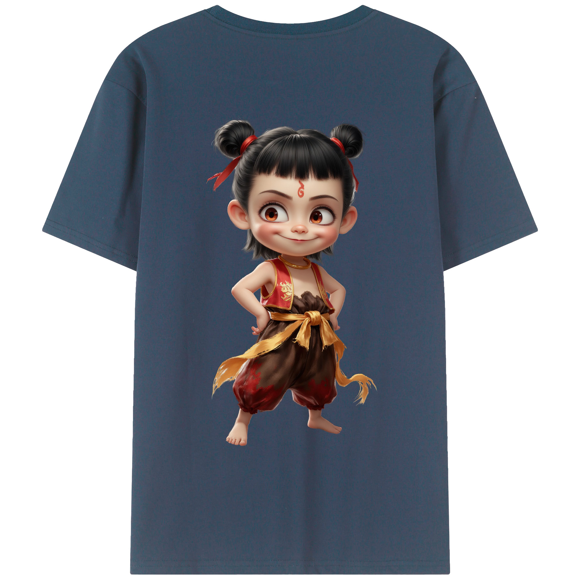 （画像用） Ne Zha 2 ナタ 魔童の大暴れ 綿100％ メンズ半袖Tシャツ（バックプリント） 通気性