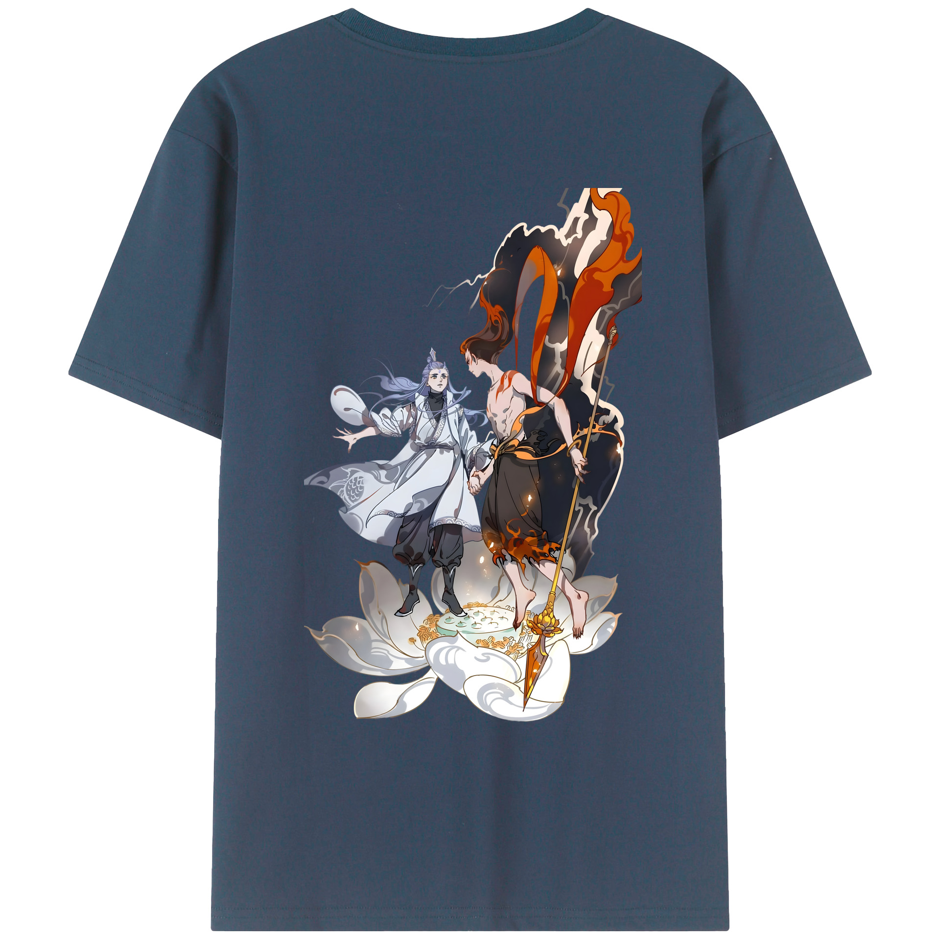 （画像用） Ne Zha 2 ナタ 魔童の大暴れ 綿100％ メンズ半袖Tシャツ（バックプリント） 通気性