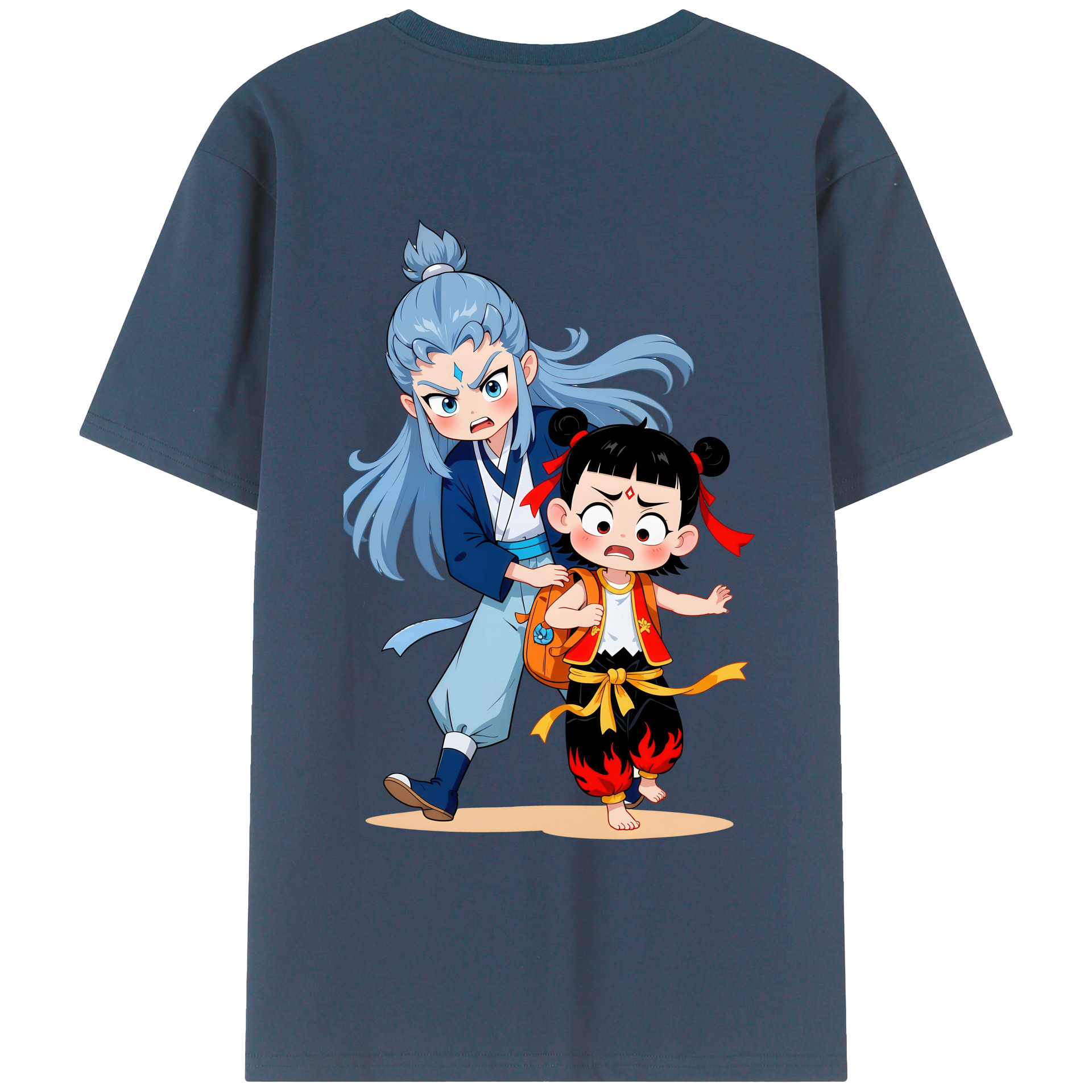 （画像用） Ne Zha 2 ナタ 魔童の大暴れ 綿100％ メンズ半袖Tシャツ（バックプリント） 通気性