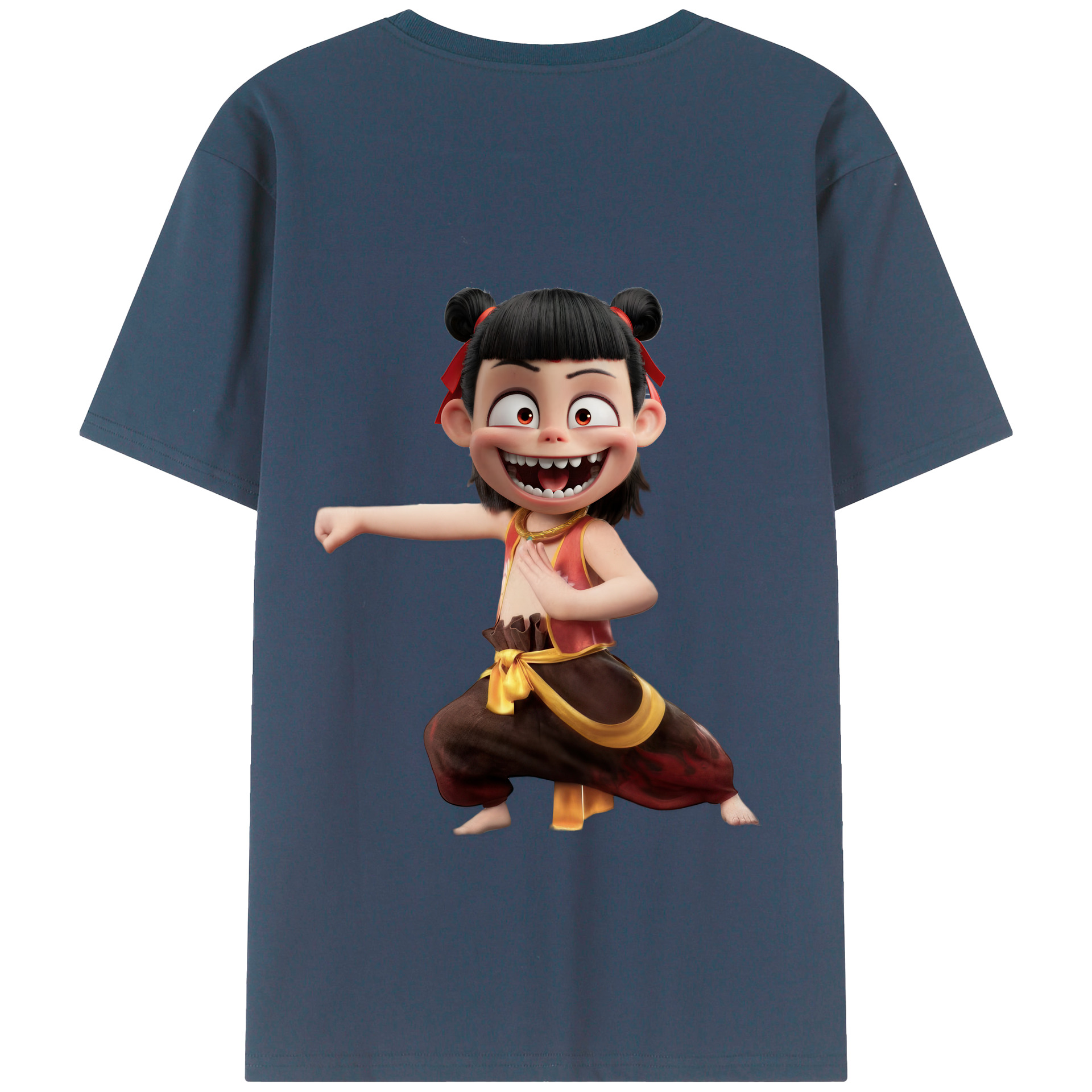 （画像用） Ne Zha 2 ナタ 魔童の大暴れ 綿100％ メンズ半袖Tシャツ（バックプリント） 通気性