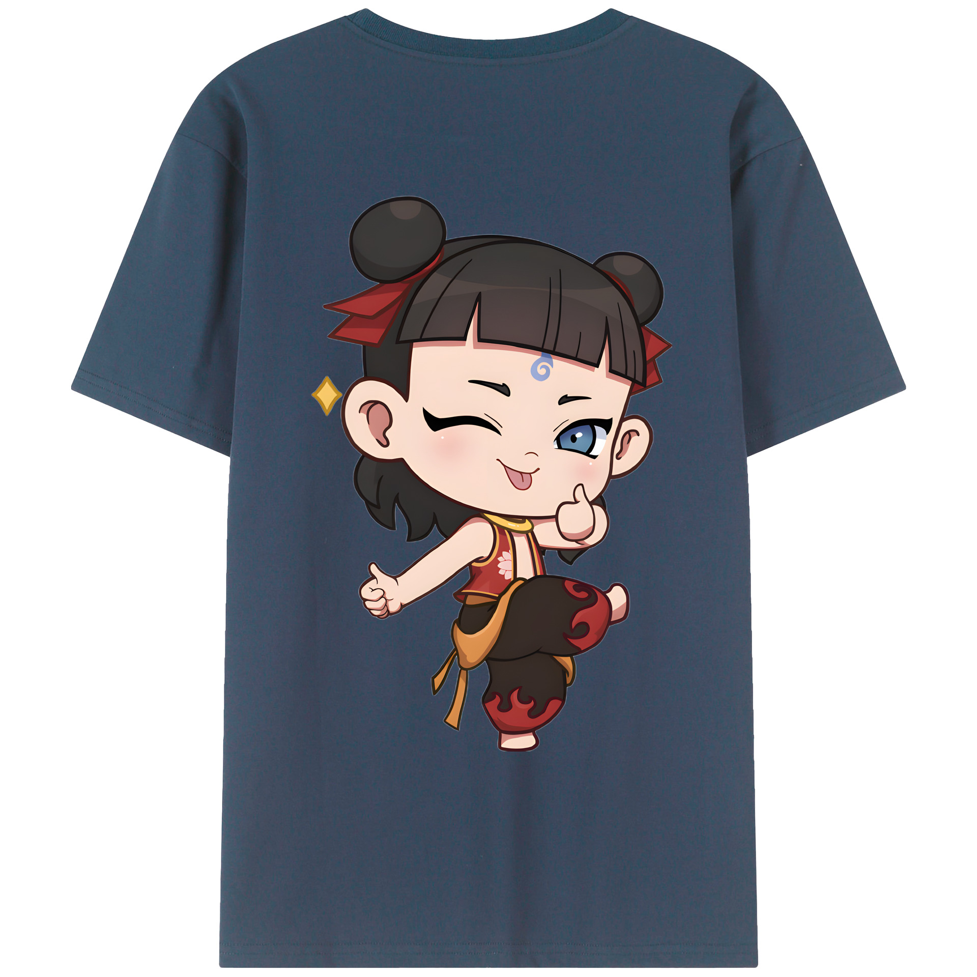 （画像用） Ne Zha 2 ナタ 魔童の大暴れ 綿100％ メンズ半袖Tシャツ（バックプリント） 通気性