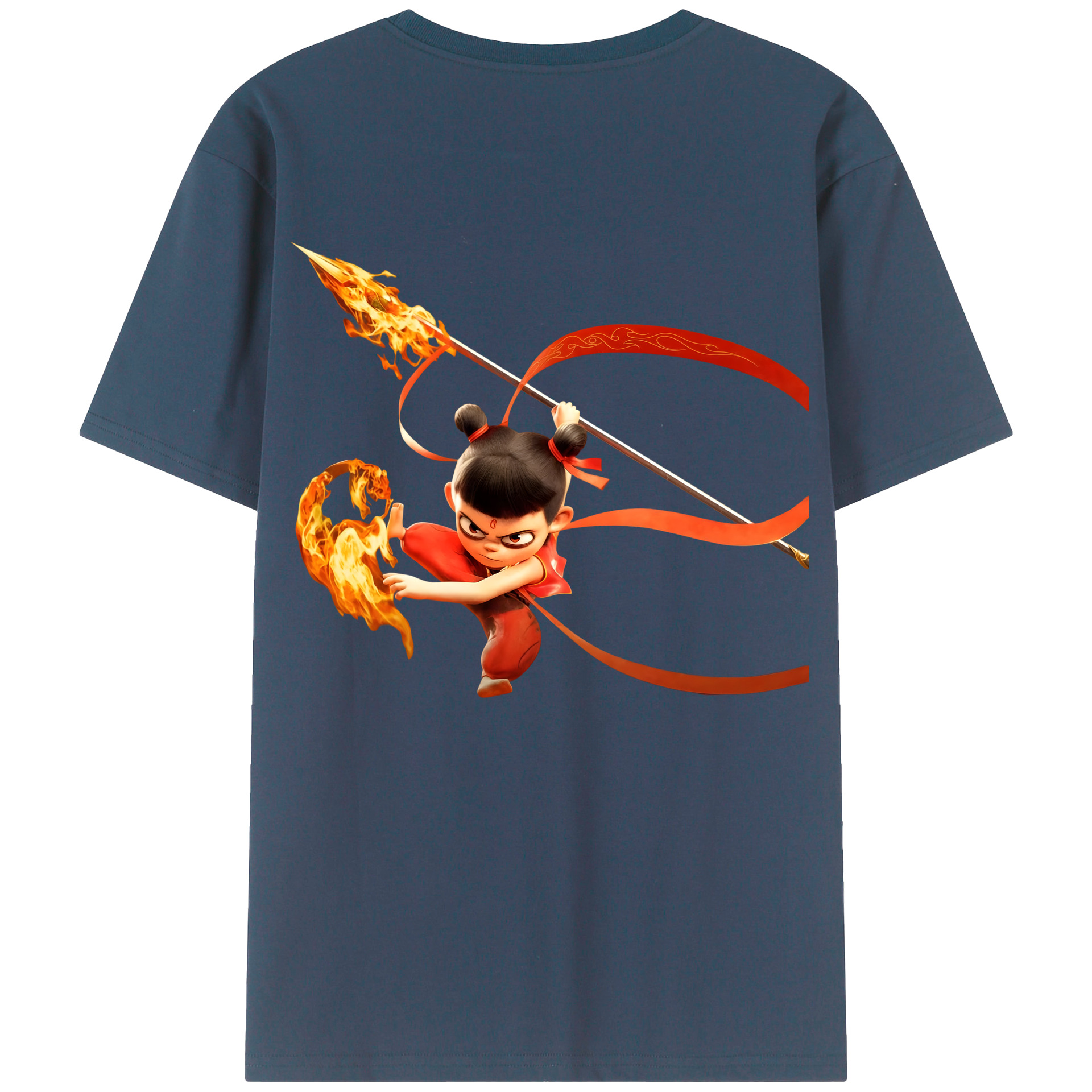 （画像用） Ne Zha 2 ナタ 魔童の大暴れ 綿100％ メンズ半袖Tシャツ（バックプリント） 通気性