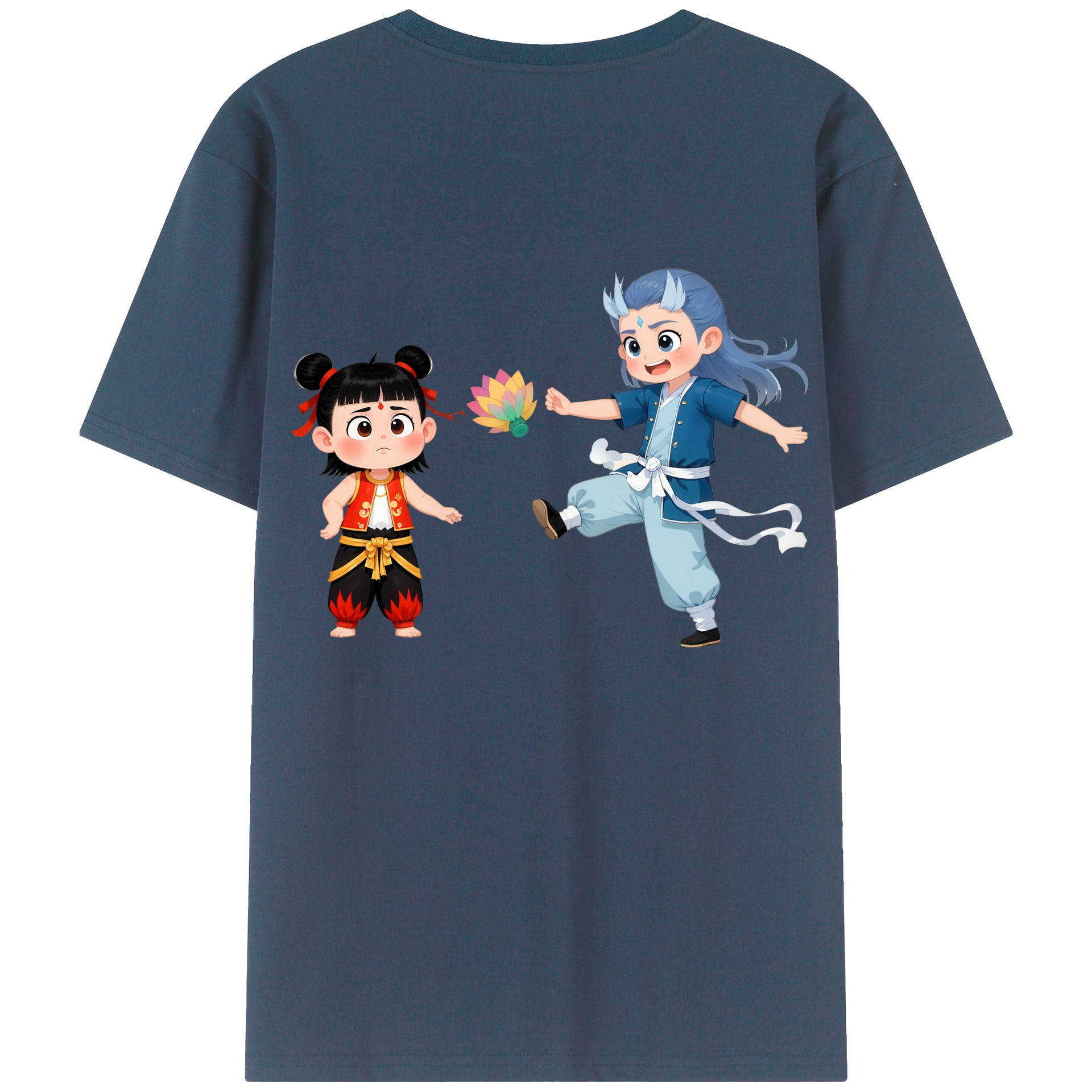 （画像用） Ne Zha 2 ナタ 魔童の大暴れ 綿100％ メンズ半袖Tシャツ（バックプリント） 通気性