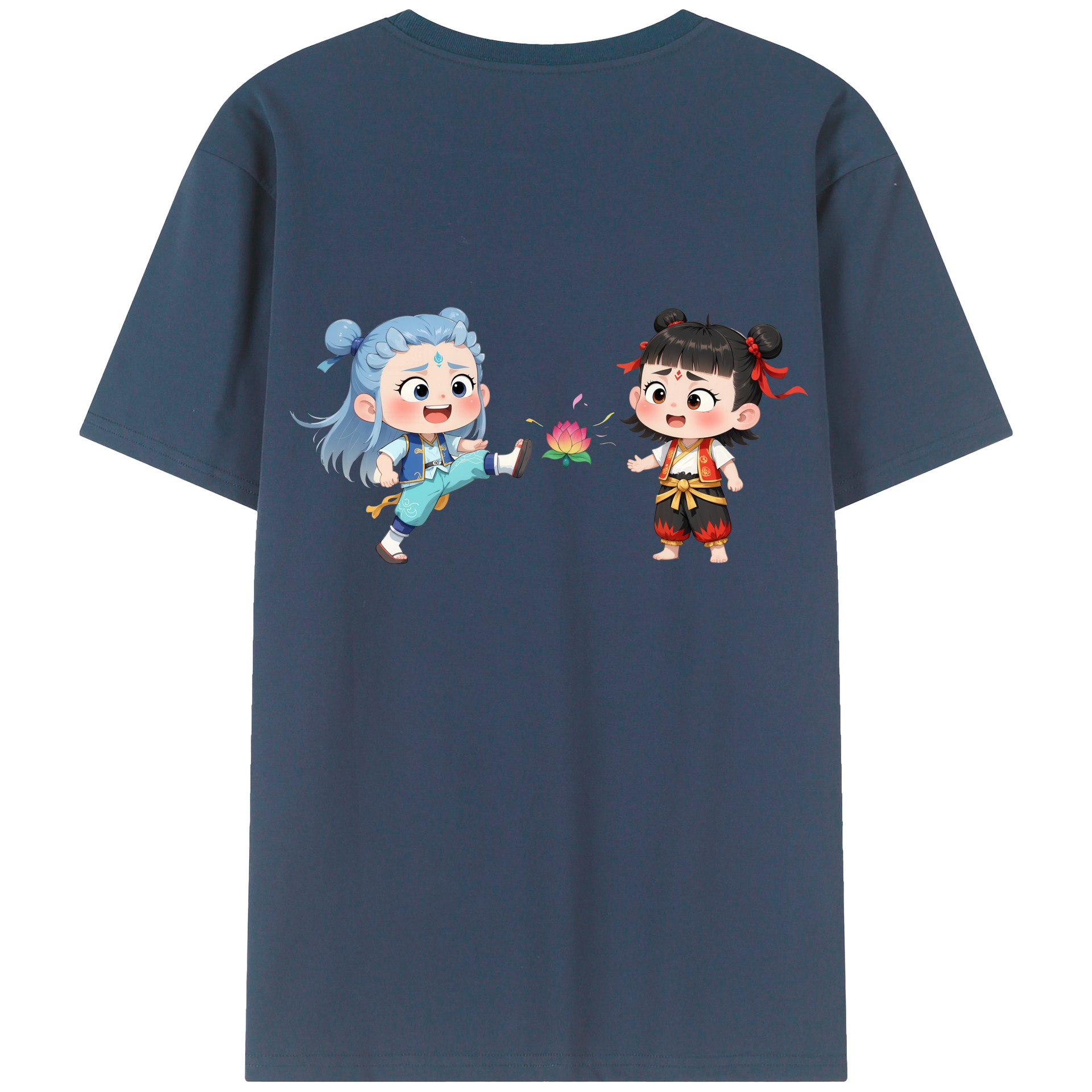 （画像用） Ne Zha 2 ナタ 魔童の大暴れ 綿100％ メンズ半袖Tシャツ（バックプリント） 通気性