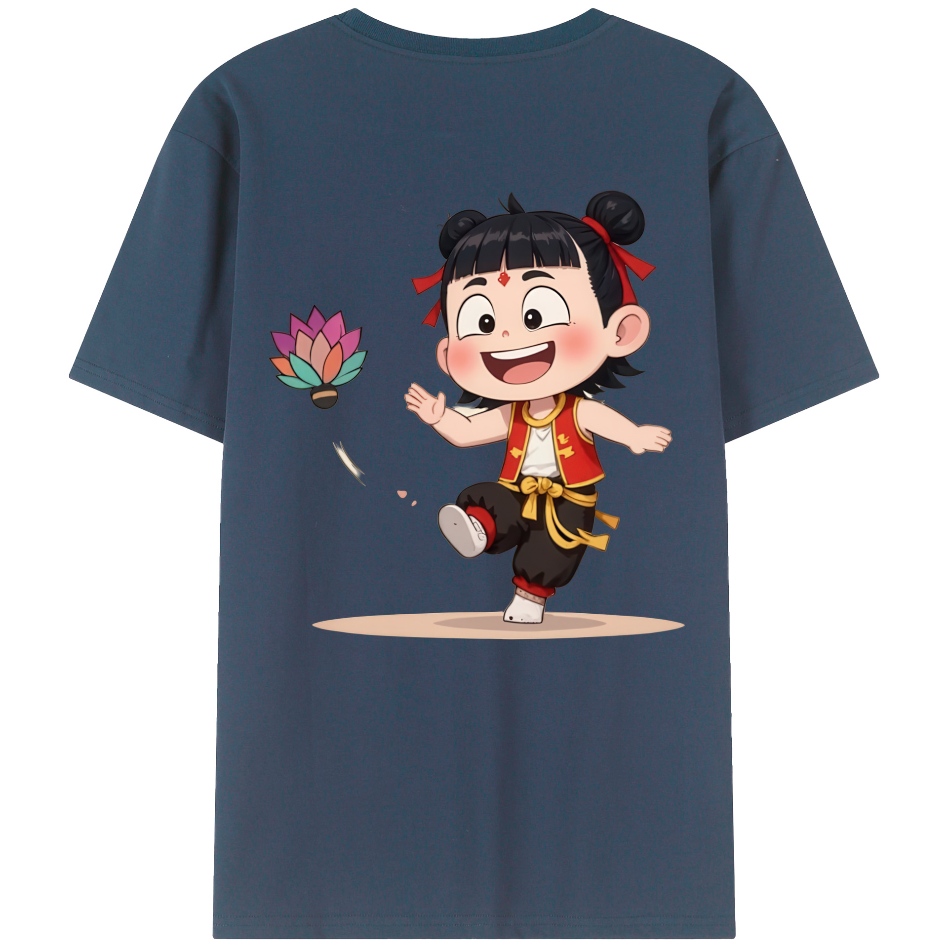 （画像用） Ne Zha 2 ナタ 魔童の大暴れ 綿100％ メンズ半袖Tシャツ（バックプリント） 通気性