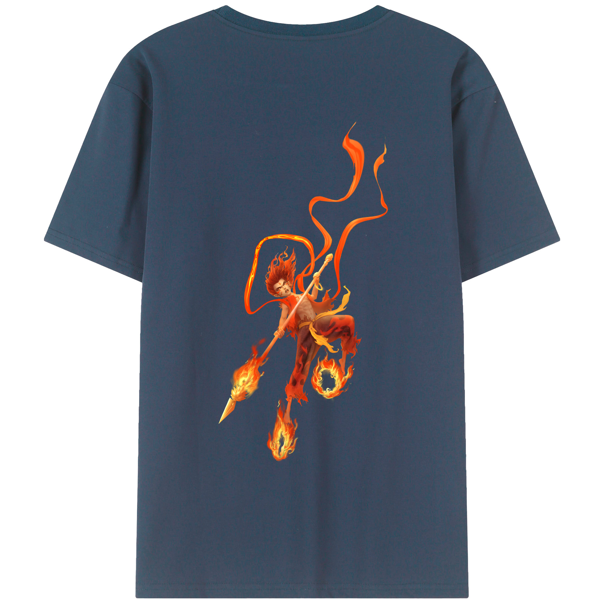 （画像用） Ne Zha 2 ナタ 魔童の大暴れ 綿100％ メンズ半袖Tシャツ（バックプリント） 通気性