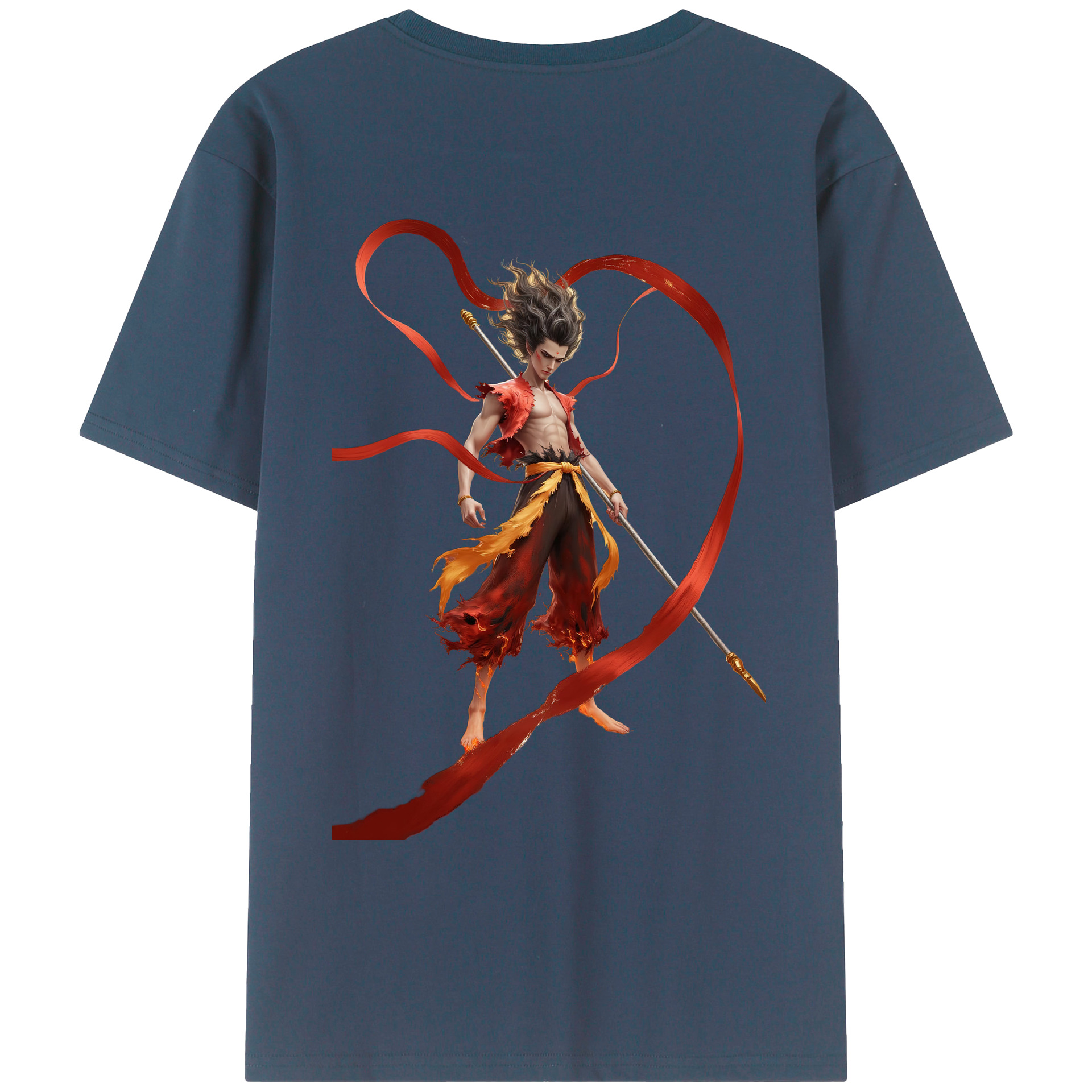 （画像用） Ne Zha 2 ナタ 魔童の大暴れ 綿100％ メンズ半袖Tシャツ（バックプリント） 通気性