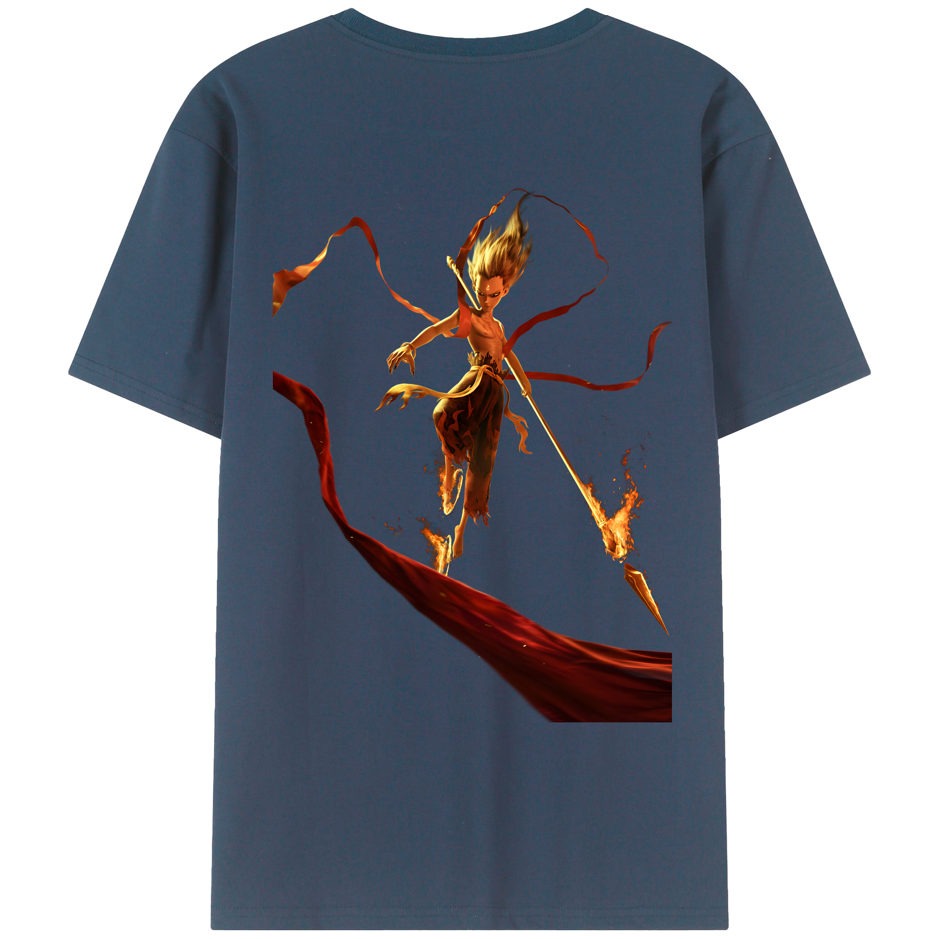 （画像用） Ne Zha 2 ナタ 魔童の大暴れ 綿100％ メンズ半袖Tシャツ（バックプリント） 通気性