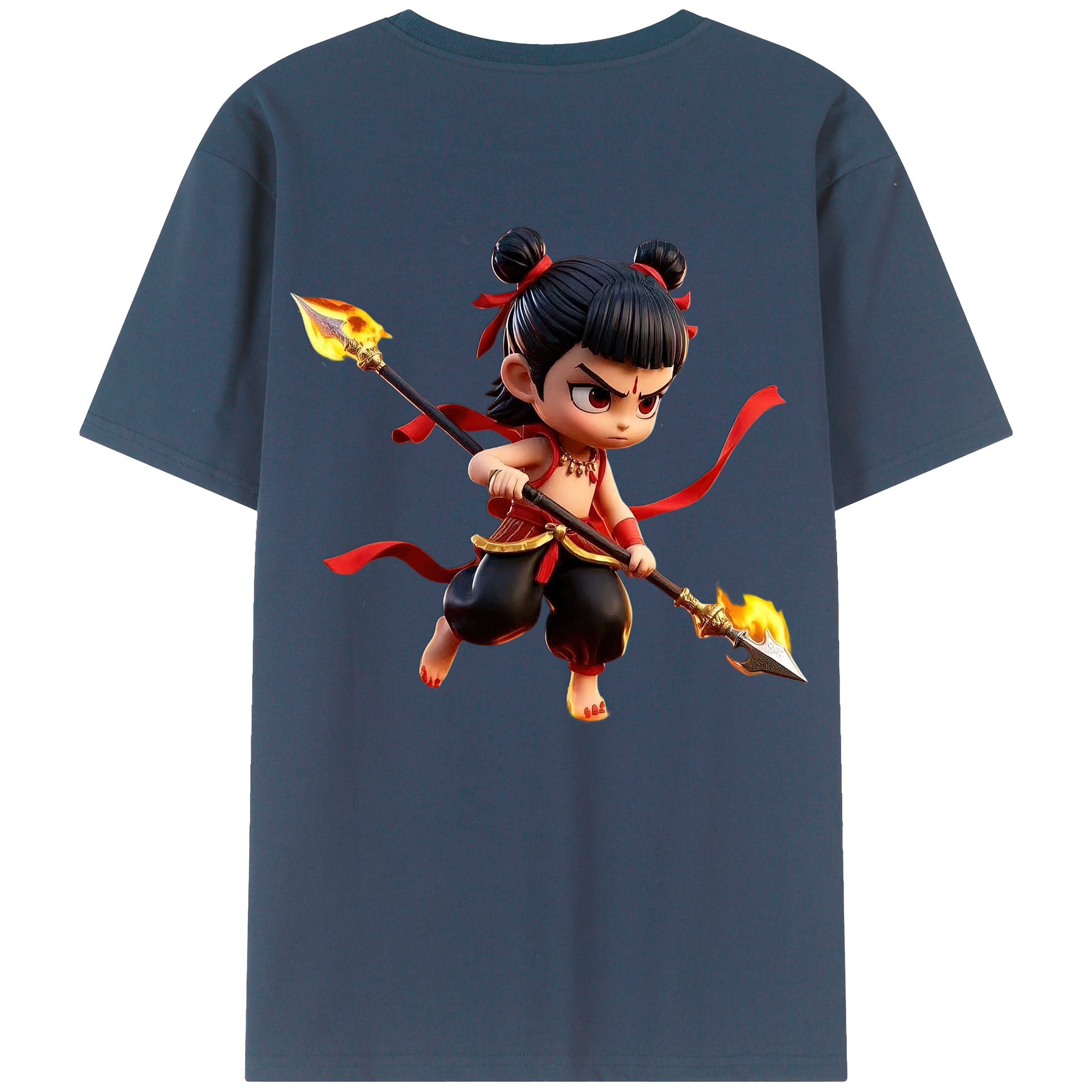 （画像用） Ne Zha 2 ナタ 魔童の大暴れ 綿100％ メンズ半袖Tシャツ（バックプリント） 通気性