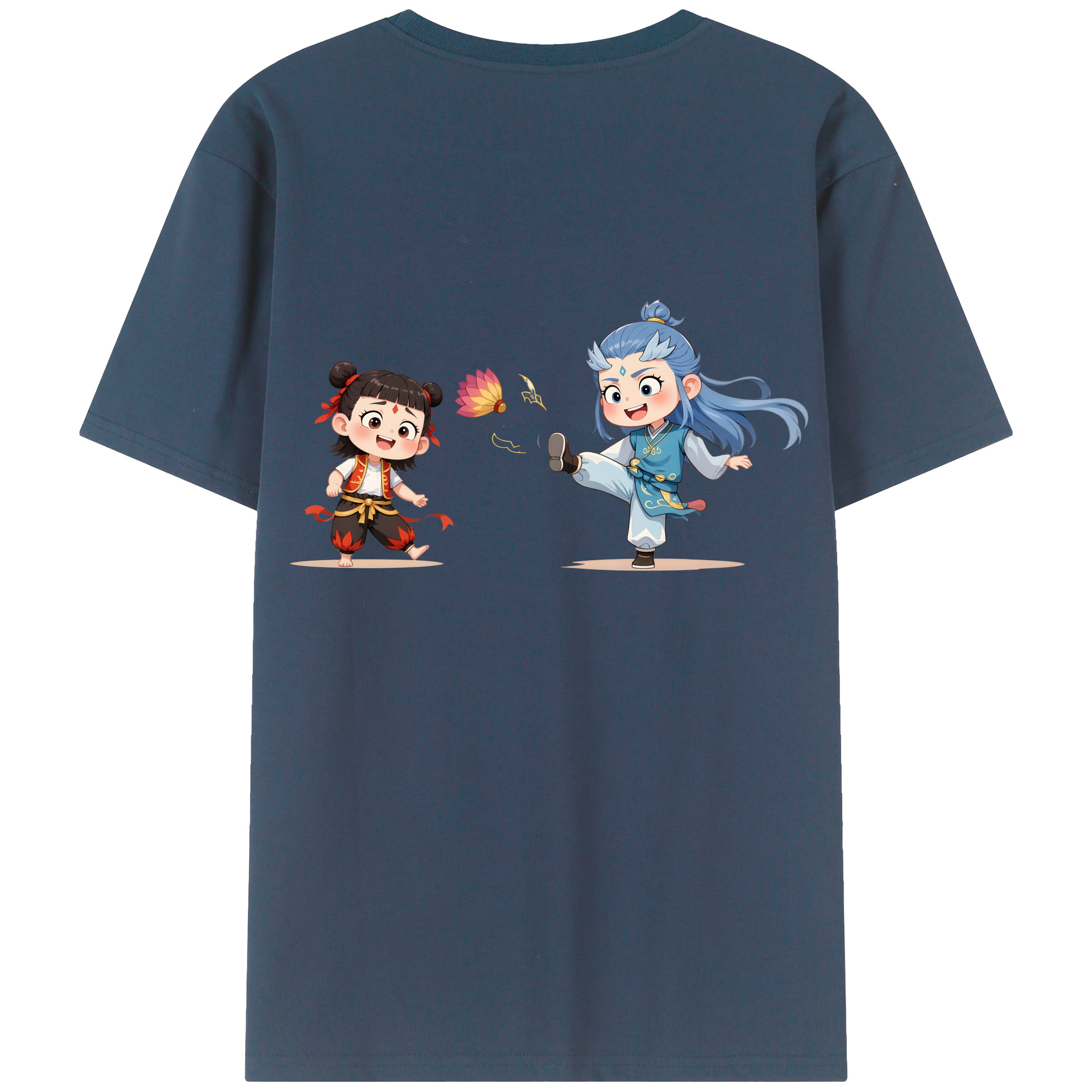 （画像用） Ne Zha 2 ナタ 魔童の大暴れ 綿100％ メンズ半袖Tシャツ（バックプリント） 通気性
