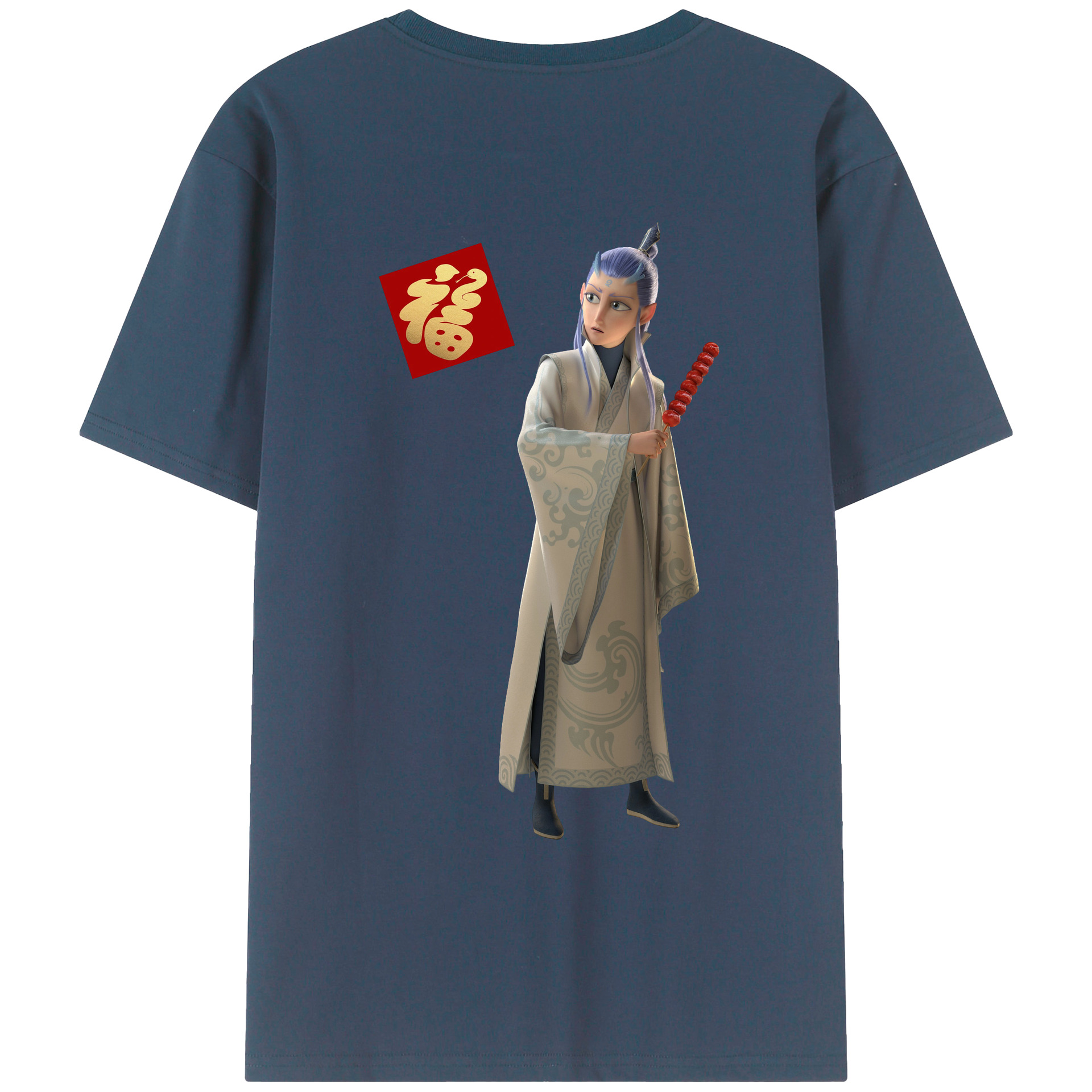 （画像用） Ne Zha 2 ナタ 魔童の大暴れ 綿100％ メンズ半袖Tシャツ（バックプリント） 通気性