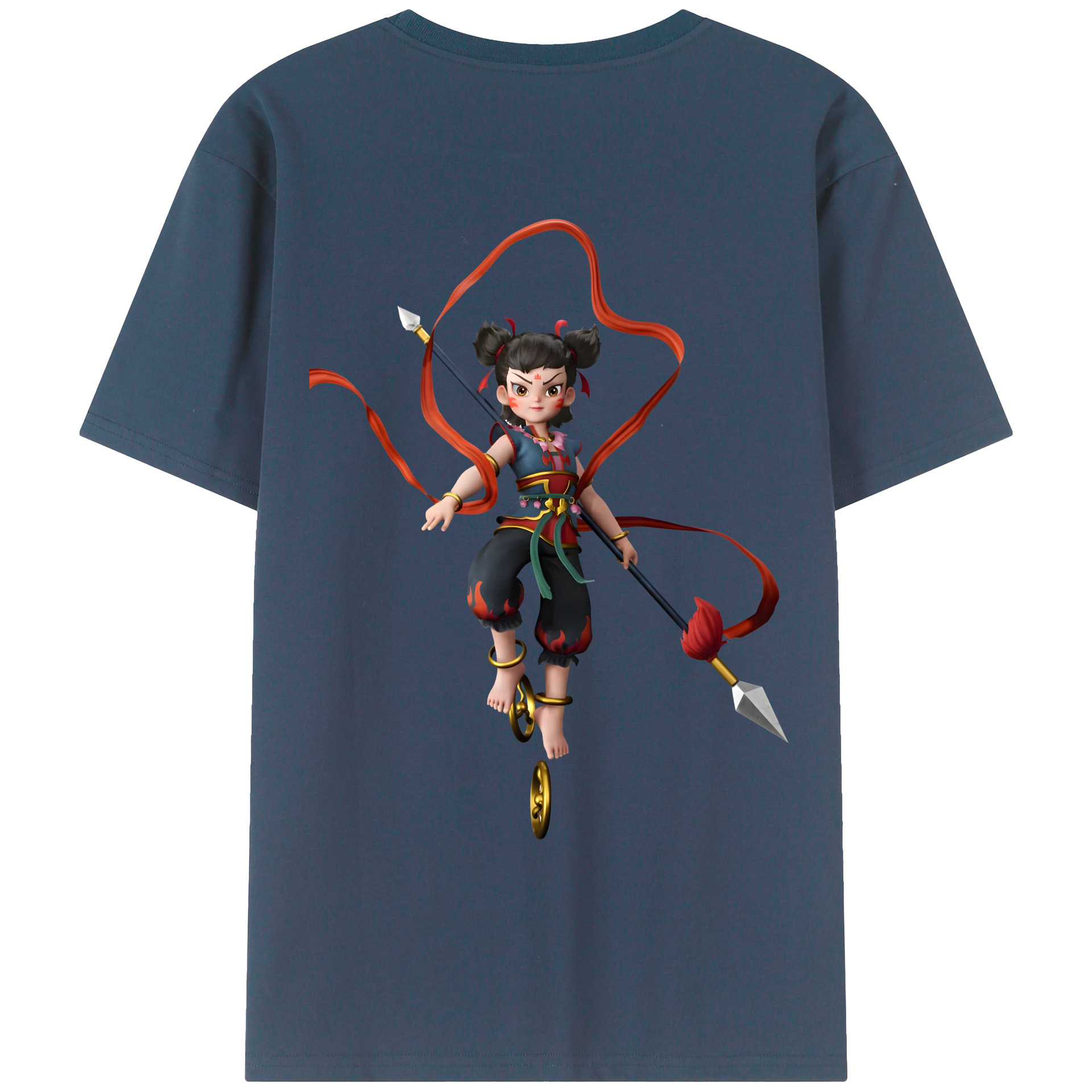 （画像用） Ne Zha 2 ナタ 魔童の大暴れ 綿100％ メンズ半袖Tシャツ（バックプリント） 通気性