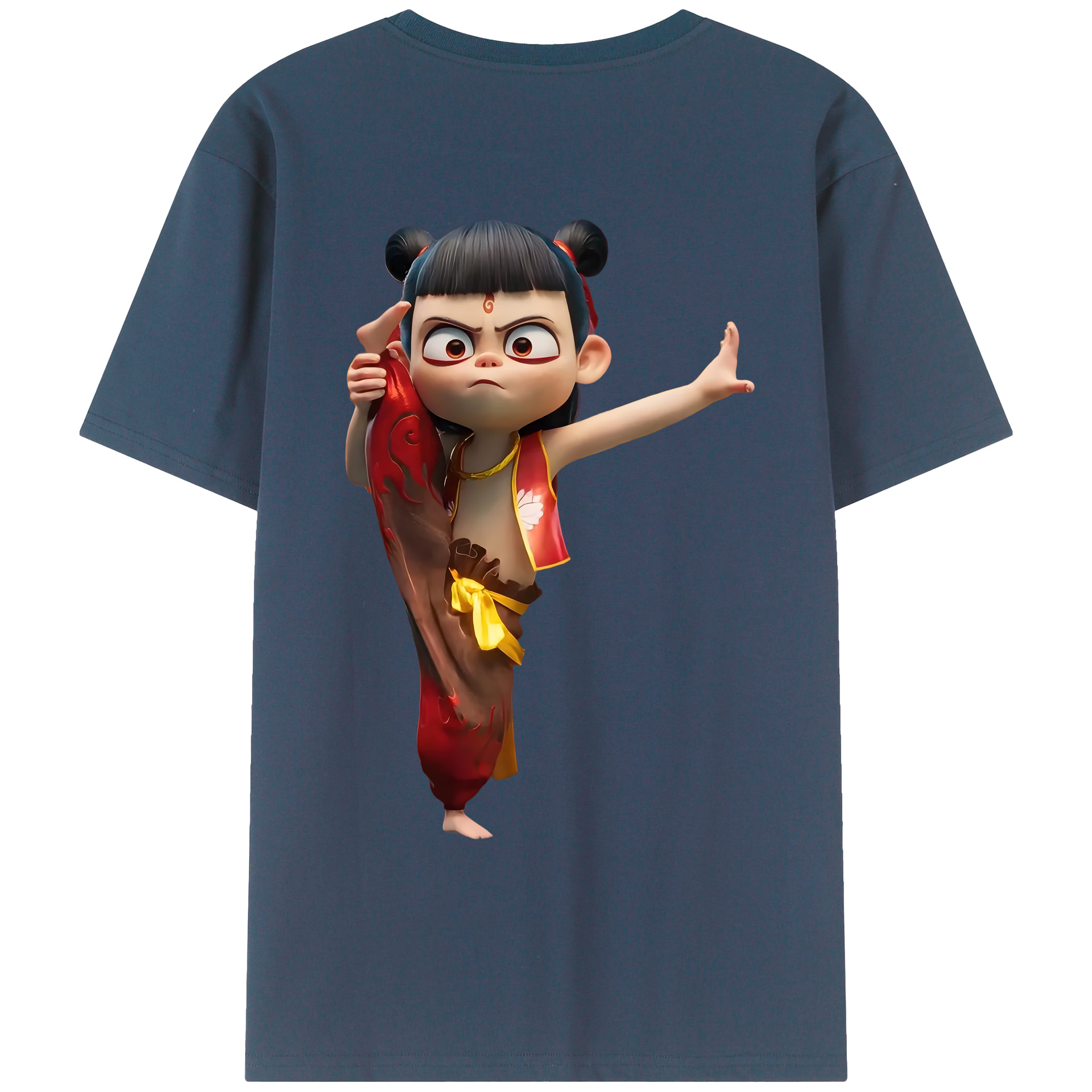 （画像用） Ne Zha 2 ナタ 魔童の大暴れ 綿100％ メンズ半袖Tシャツ（バックプリント） 通気性