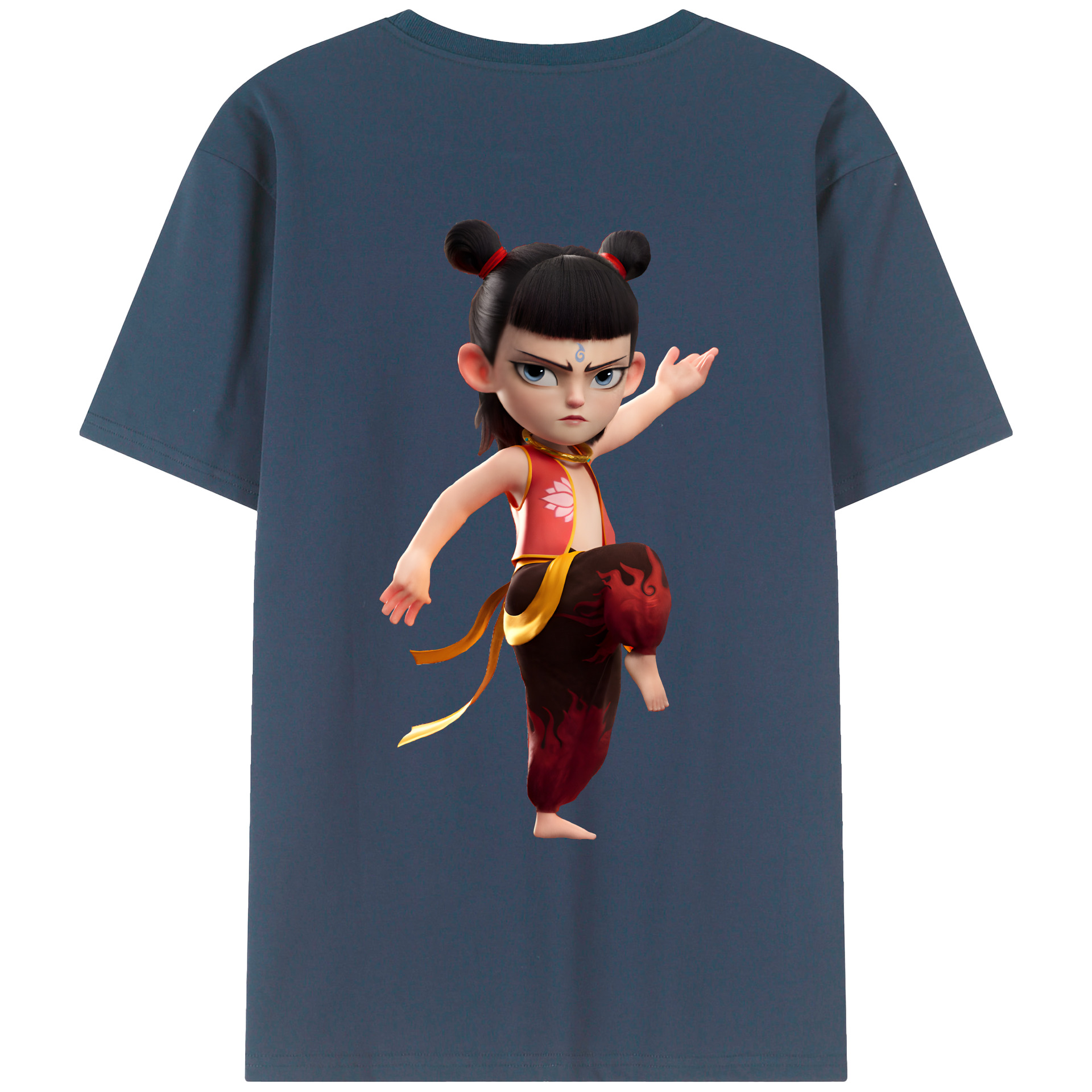 （画像用） Ne Zha 2 ナタ 魔童の大暴れ 綿100％ メンズ半袖Tシャツ（バックプリント） 通気性