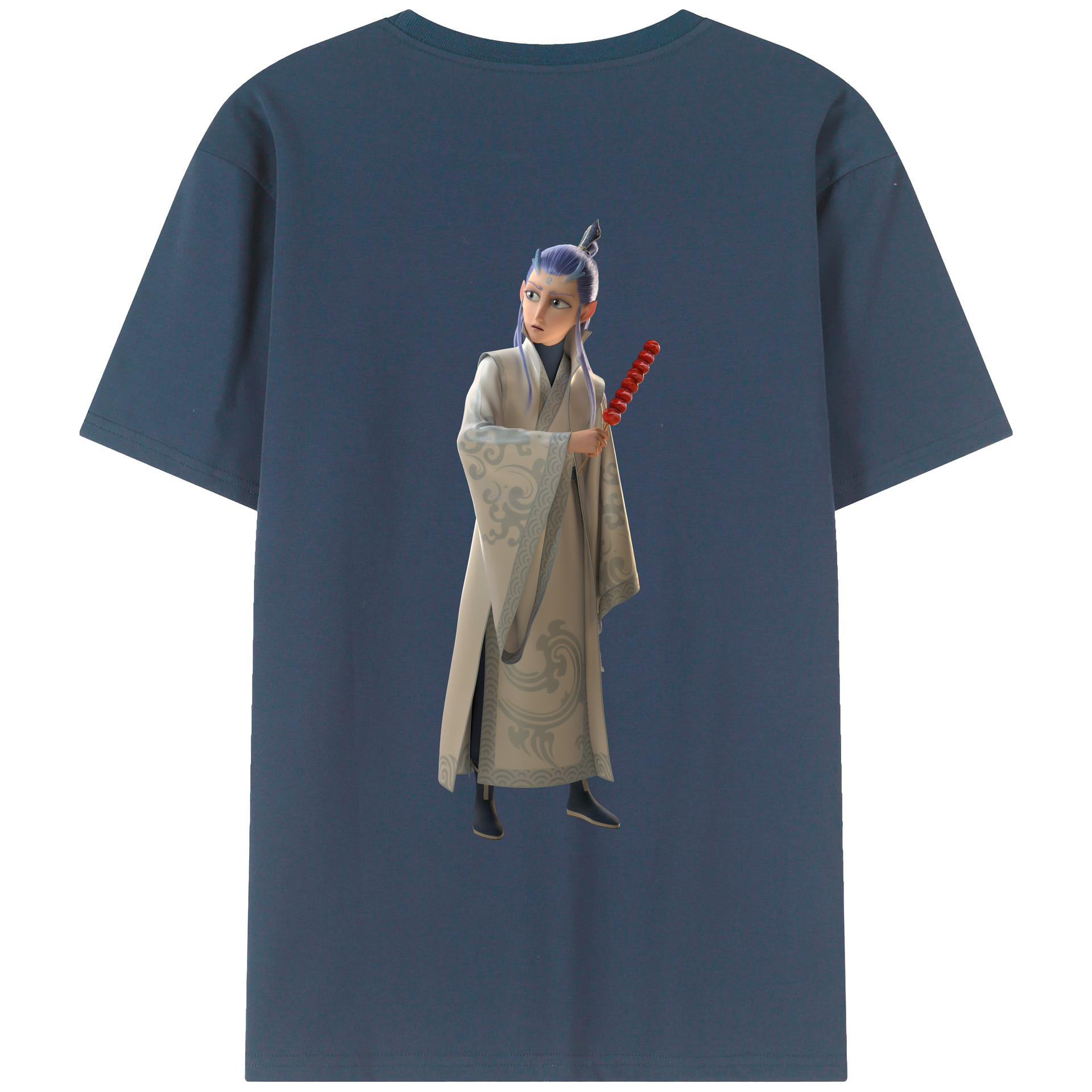 （画像用） Ne Zha 2 ナタ 魔童の大暴れ 綿100％ メンズ半袖Tシャツ（バックプリント） 通気性