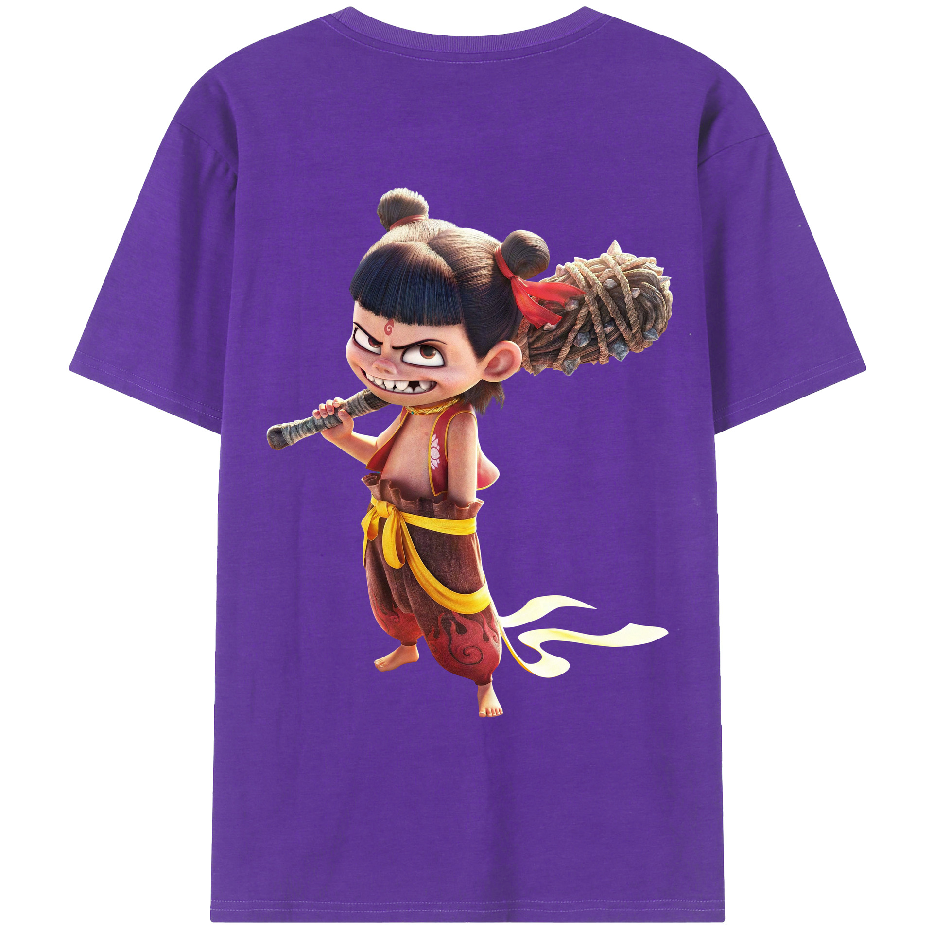 （画像用） Ne Zha 2 ナタ 魔童の大暴れ 綿100％ メンズ半袖Tシャツ（バックプリント） 通気性