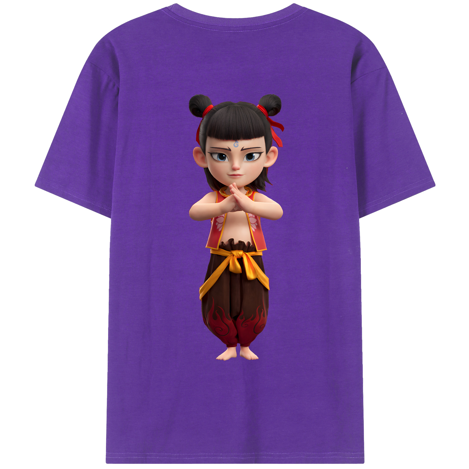 （画像用） Ne Zha 2 ナタ 魔童の大暴れ 綿100％ メンズ半袖Tシャツ（バックプリント） 通気性