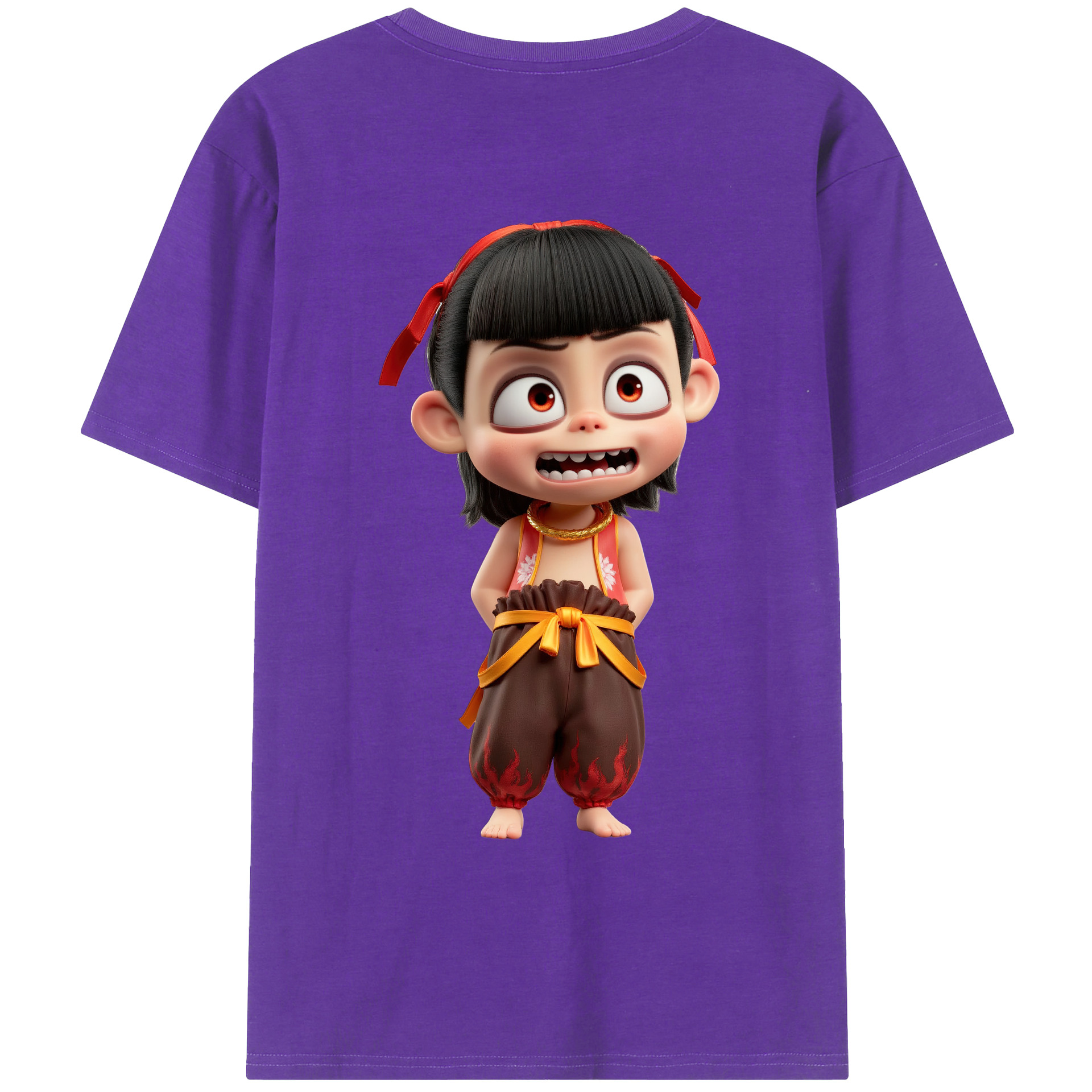 （画像用） Ne Zha 2 ナタ 魔童の大暴れ 綿100％ メンズ半袖Tシャツ（バックプリント） 通気性