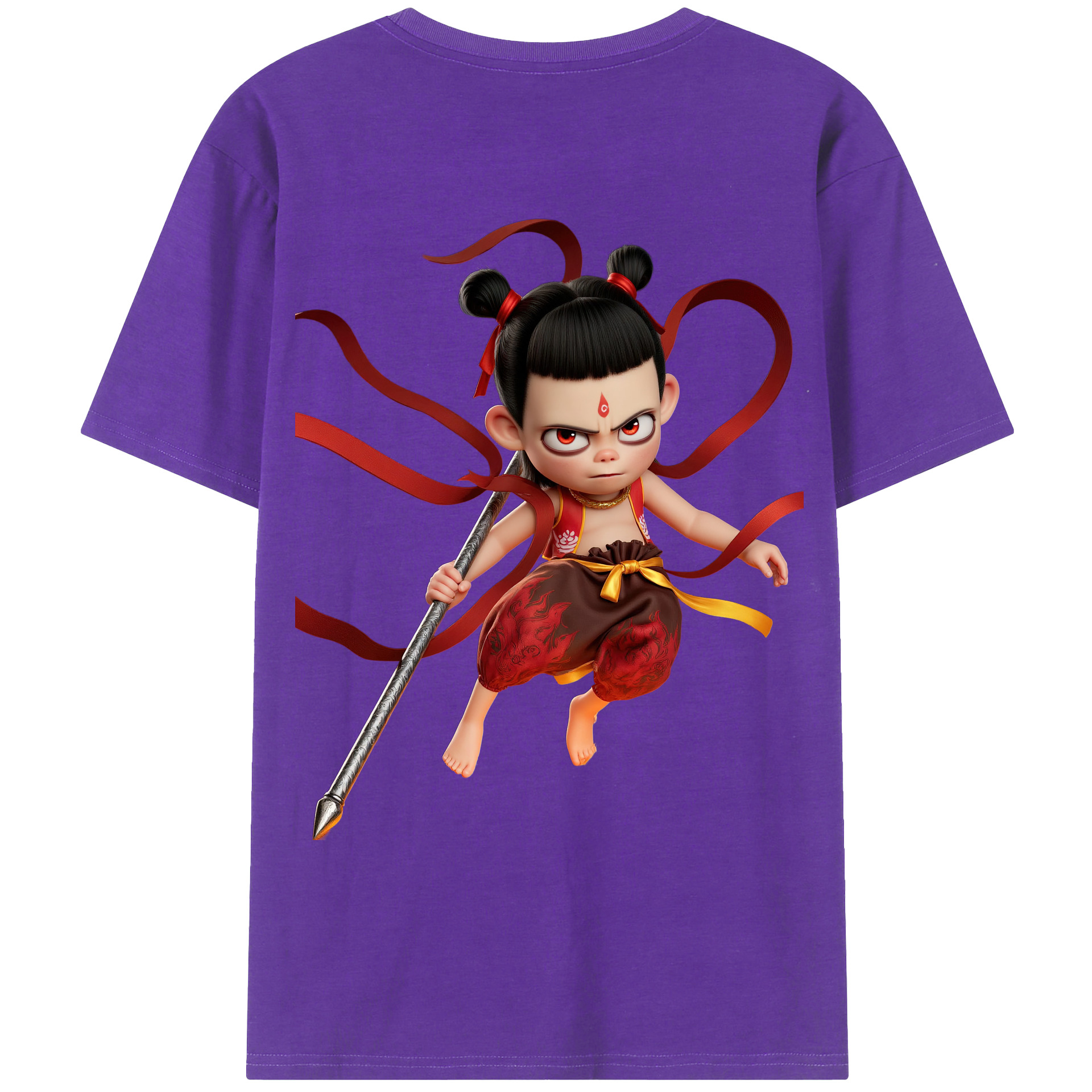 （画像用） Ne Zha 2 ナタ 魔童の大暴れ 綿100％ メンズ半袖Tシャツ（バックプリント） 通気性