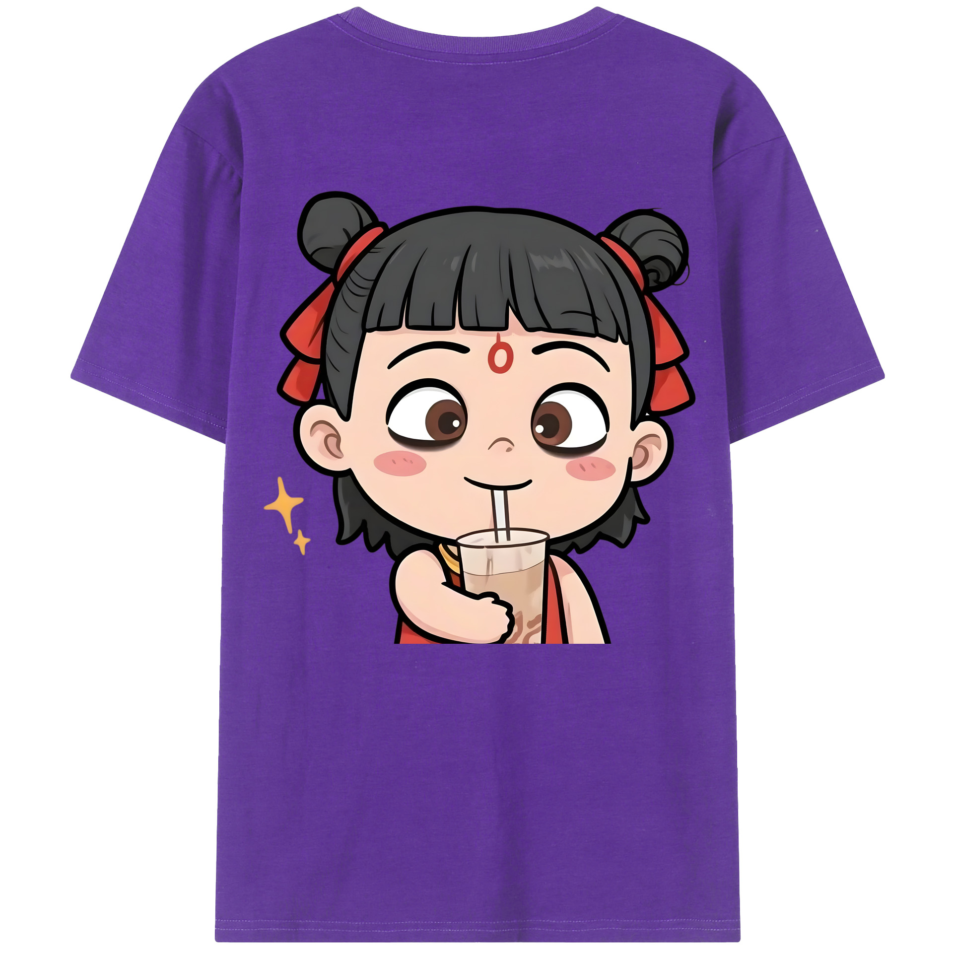 （画像用） Ne Zha 2 ナタ 魔童の大暴れ 綿100％ メンズ半袖Tシャツ（バックプリント） 通気性