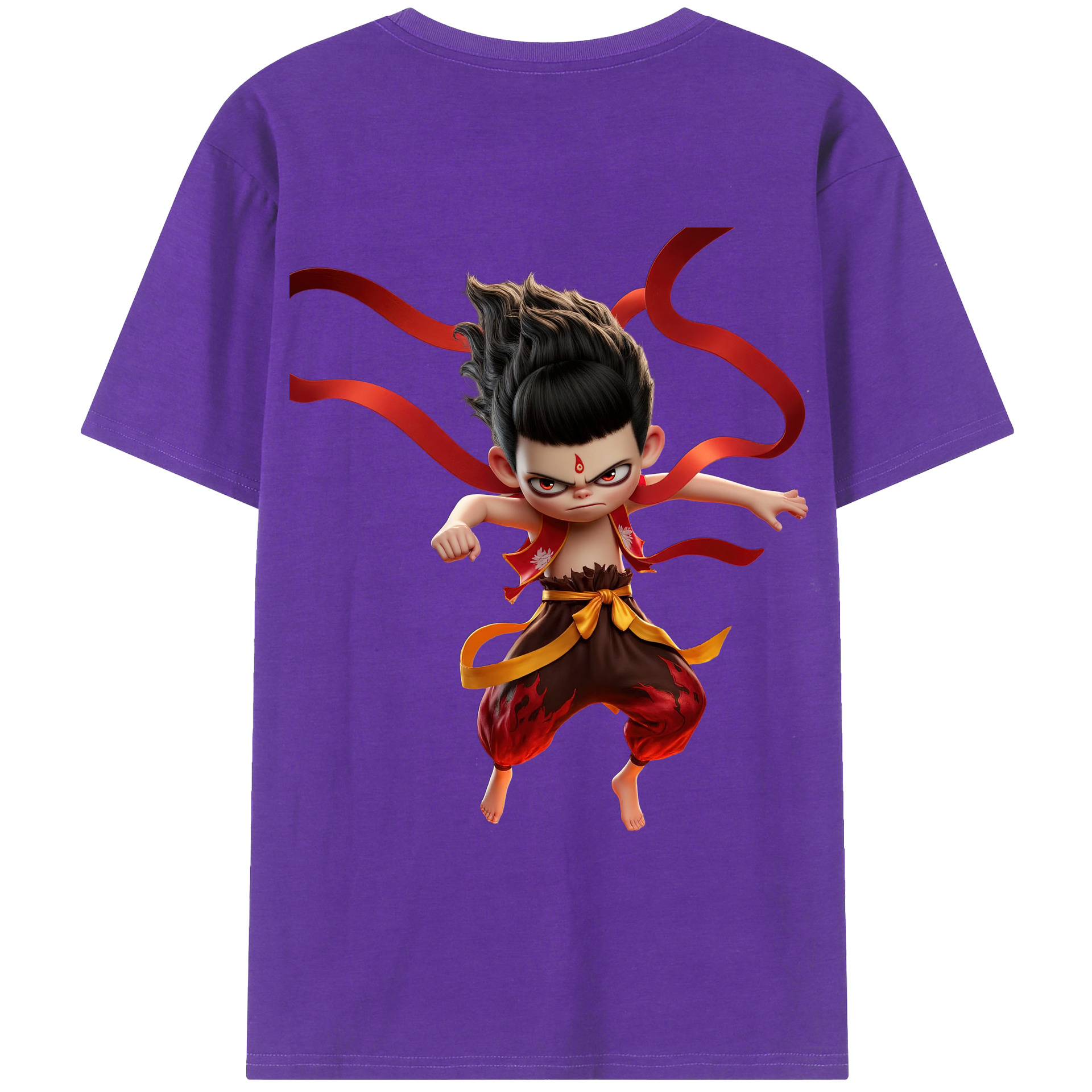 （画像用） Ne Zha 2 ナタ 魔童の大暴れ 綿100％ メンズ半袖Tシャツ（バックプリント） 通気性