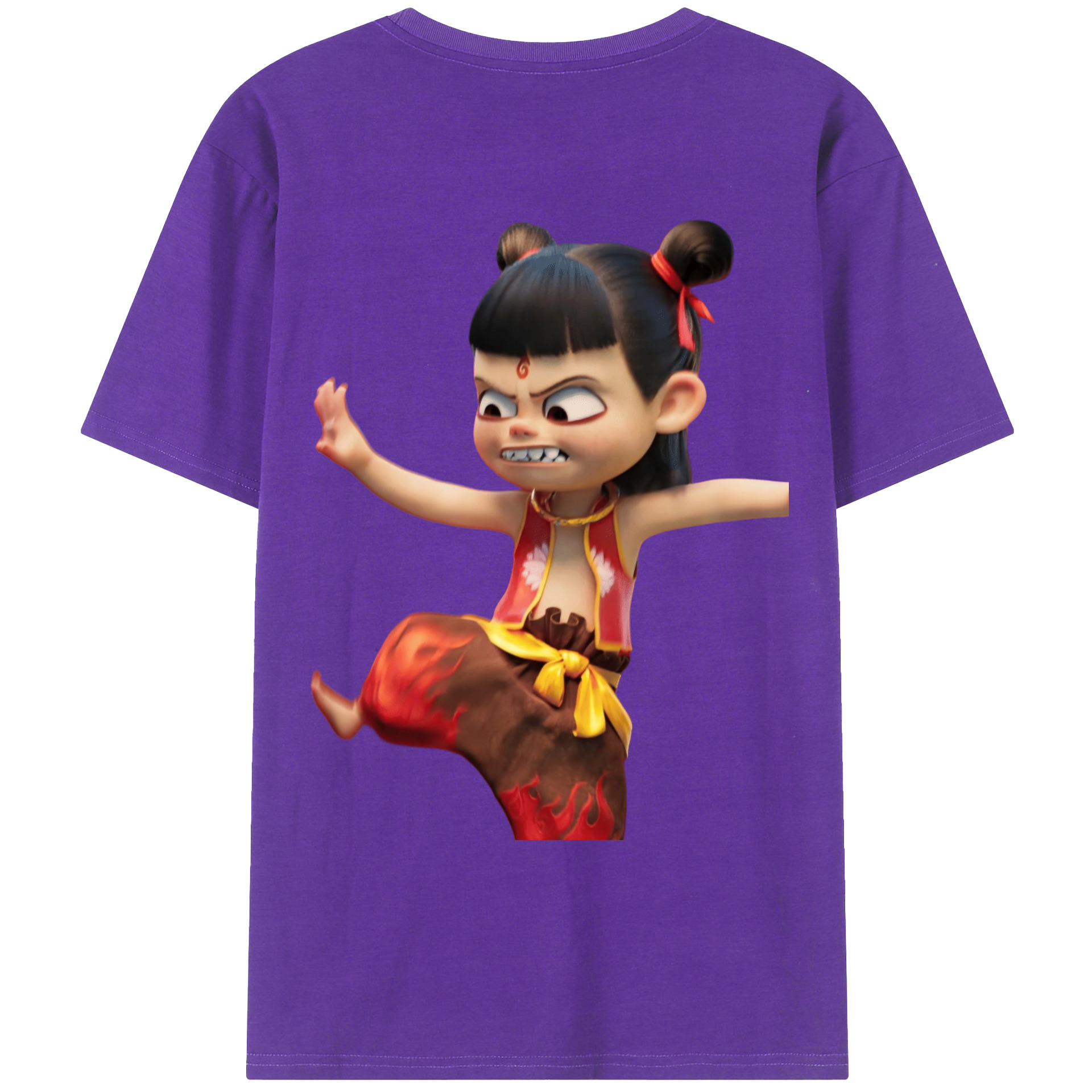 （画像用） Ne Zha 2 ナタ 魔童の大暴れ 綿100％ メンズ半袖Tシャツ（バックプリント） 通気性
