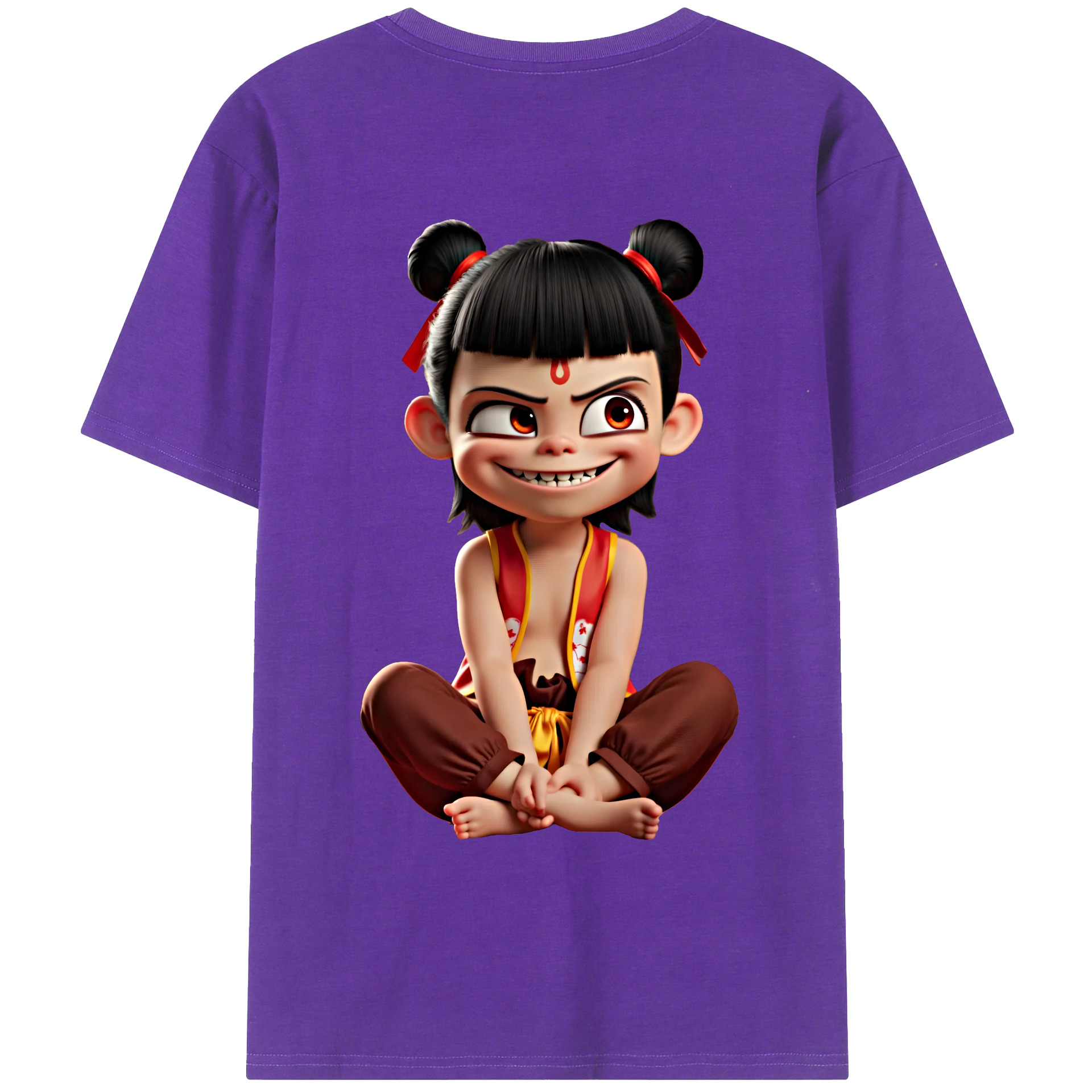 （画像用） Ne Zha 2 ナタ 魔童の大暴れ 綿100％ メンズ半袖Tシャツ（バックプリント） 通気性