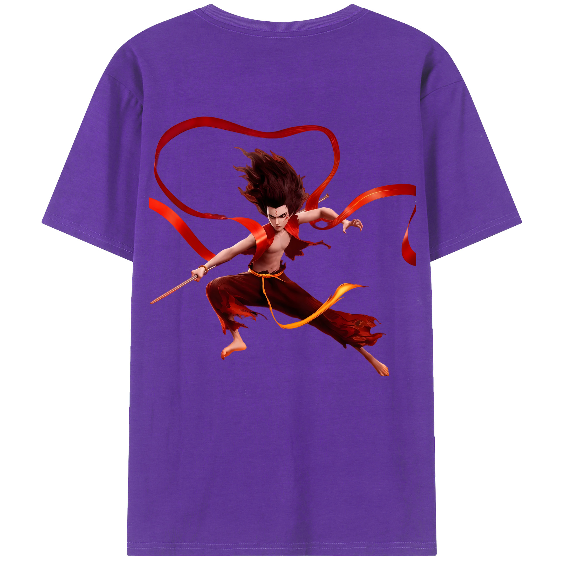 （画像用） Ne Zha 2 ナタ 魔童の大暴れ 綿100％ メンズ半袖Tシャツ（バックプリント） 通気性