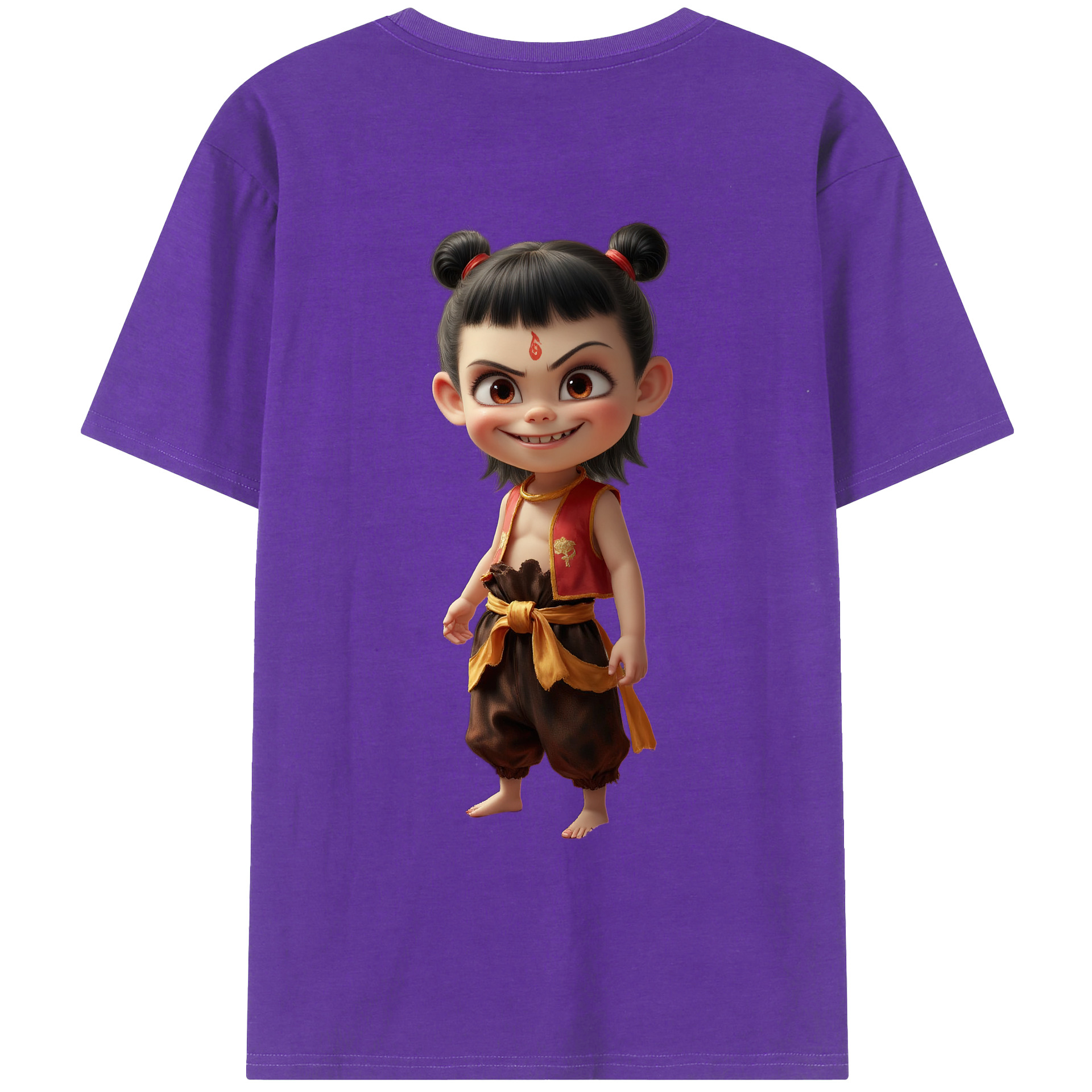 （画像用） Ne Zha 2 ナタ 魔童の大暴れ 綿100％ メンズ半袖Tシャツ（バックプリント） 通気性