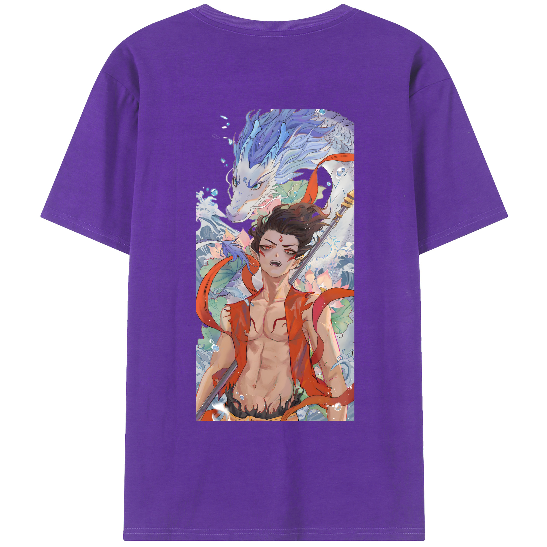 （画像用） Ne Zha 2 ナタ 魔童の大暴れ 綿100％ メンズ半袖Tシャツ（バックプリント） 通気性