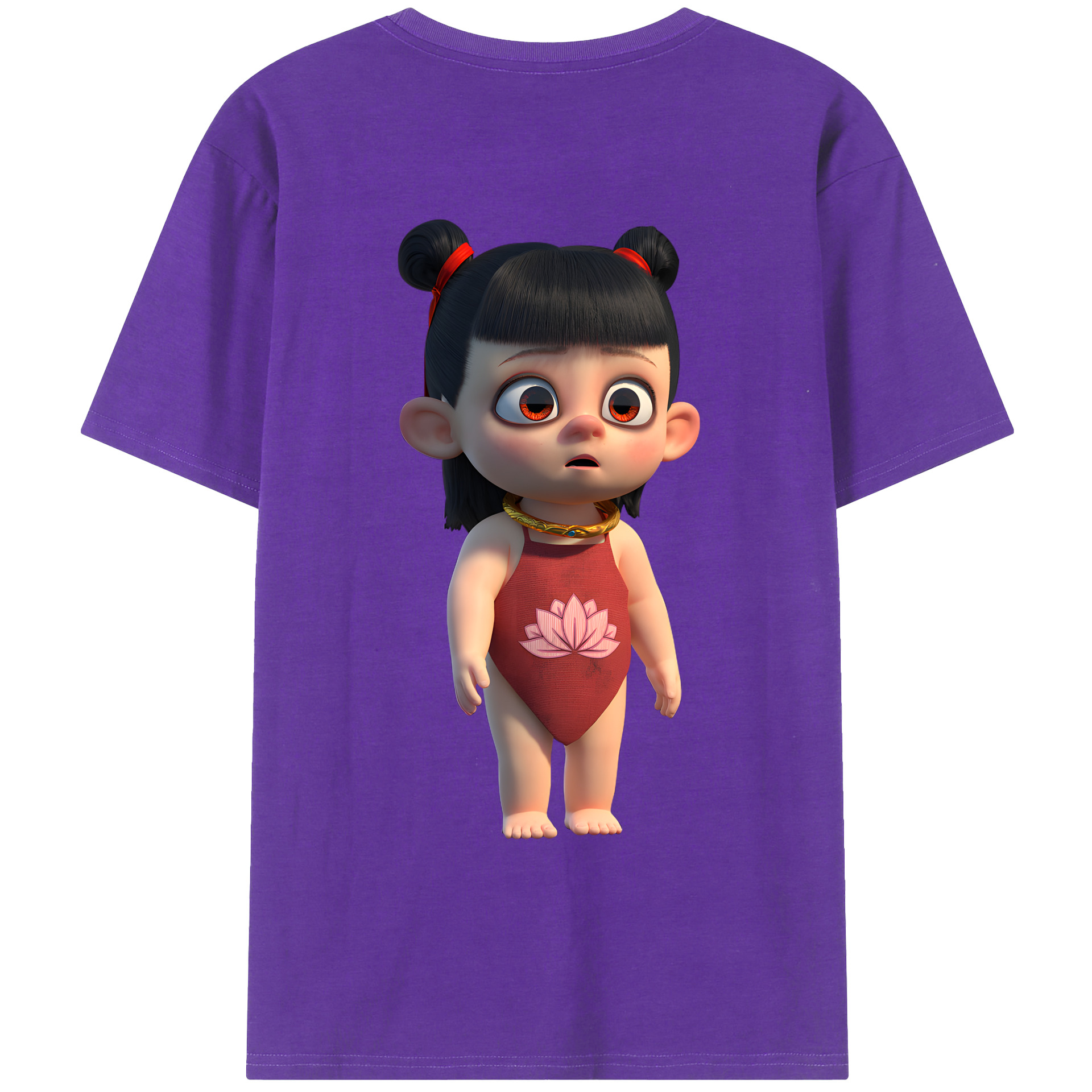 （画像用） Ne Zha 2 ナタ 魔童の大暴れ 綿100％ メンズ半袖Tシャツ（バックプリント） 通気性