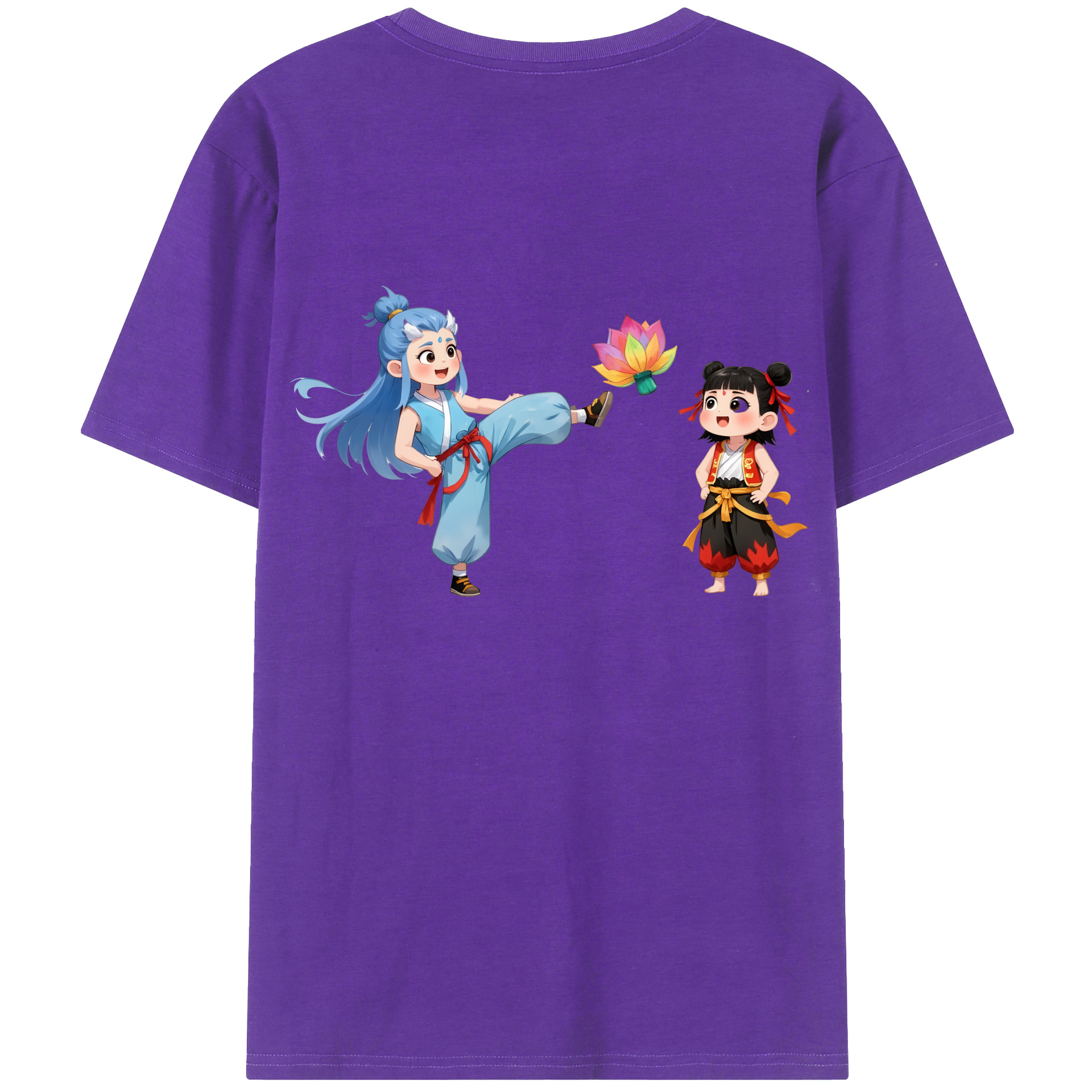 （画像用） Ne Zha 2 ナタ 魔童の大暴れ 綿100％ メンズ半袖Tシャツ（バックプリント） 通気性